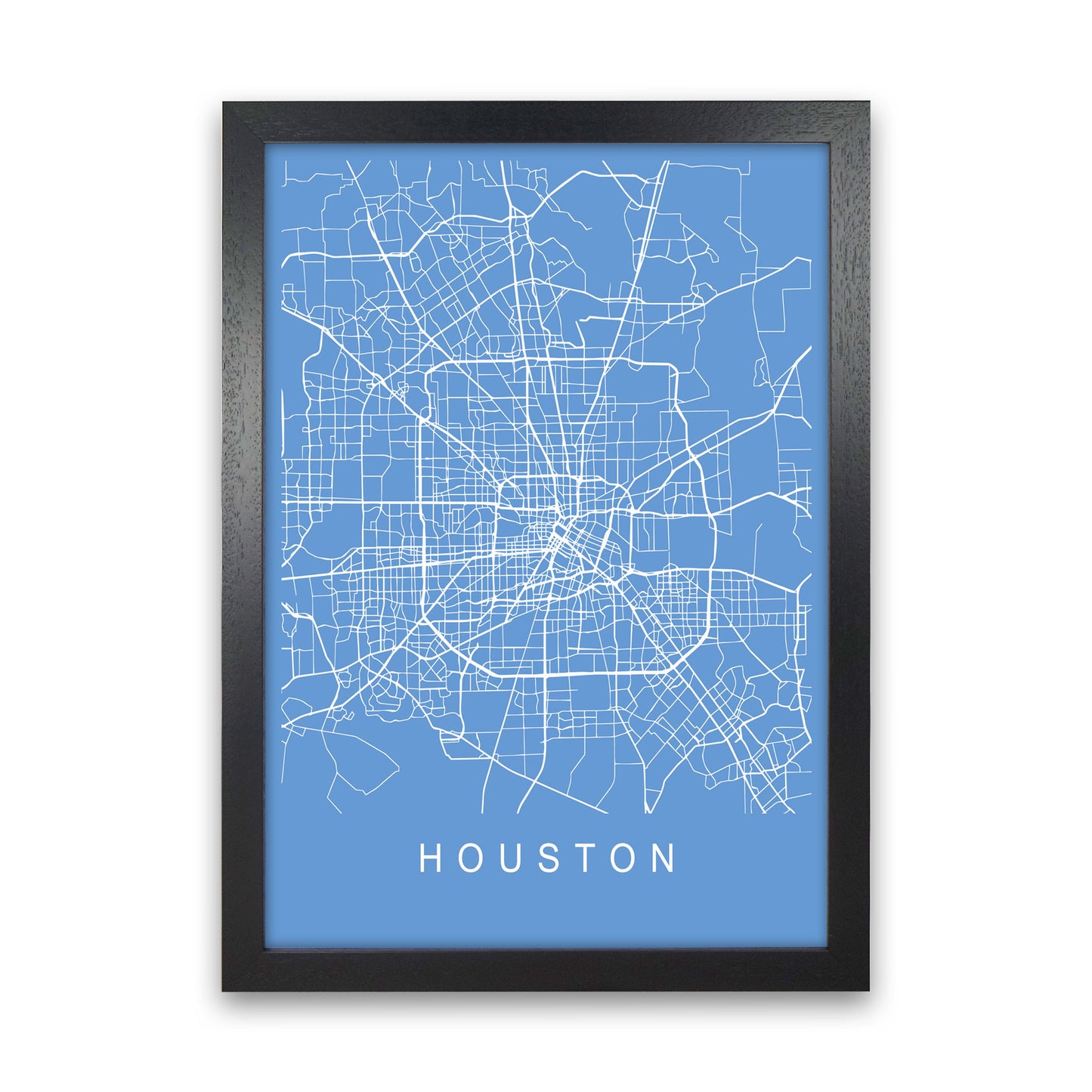 Houston Map Blueprint Art Print by Pixy Paper Black Grain