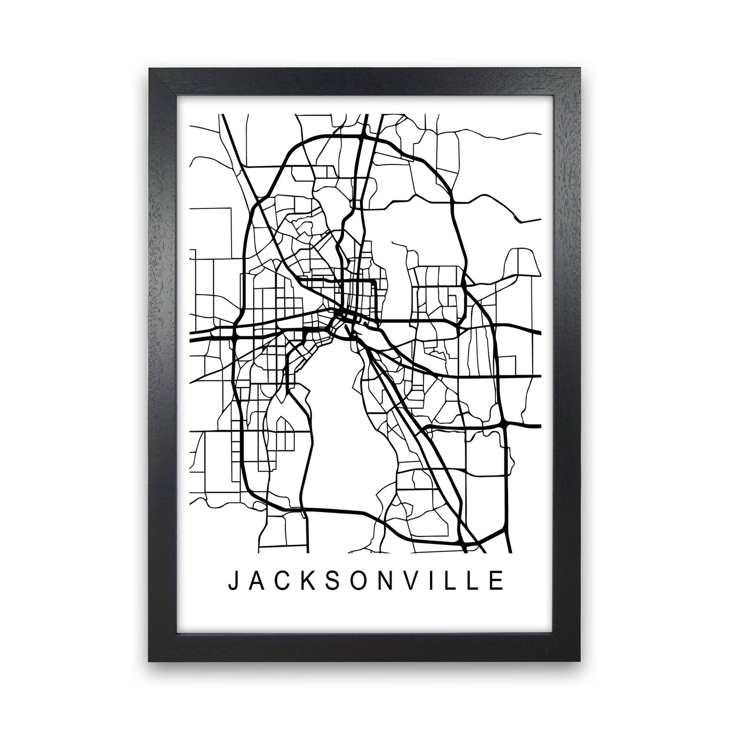 Jacksonville Map Art Print by Pixy Paper Black Grain