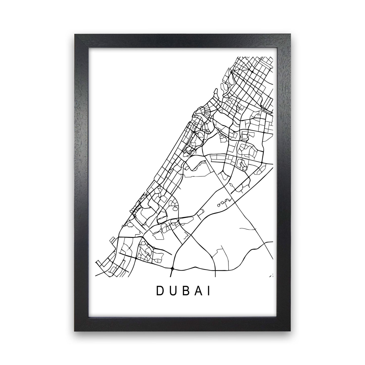 Dubai Map Art Print by Pixy Paper Black Grain