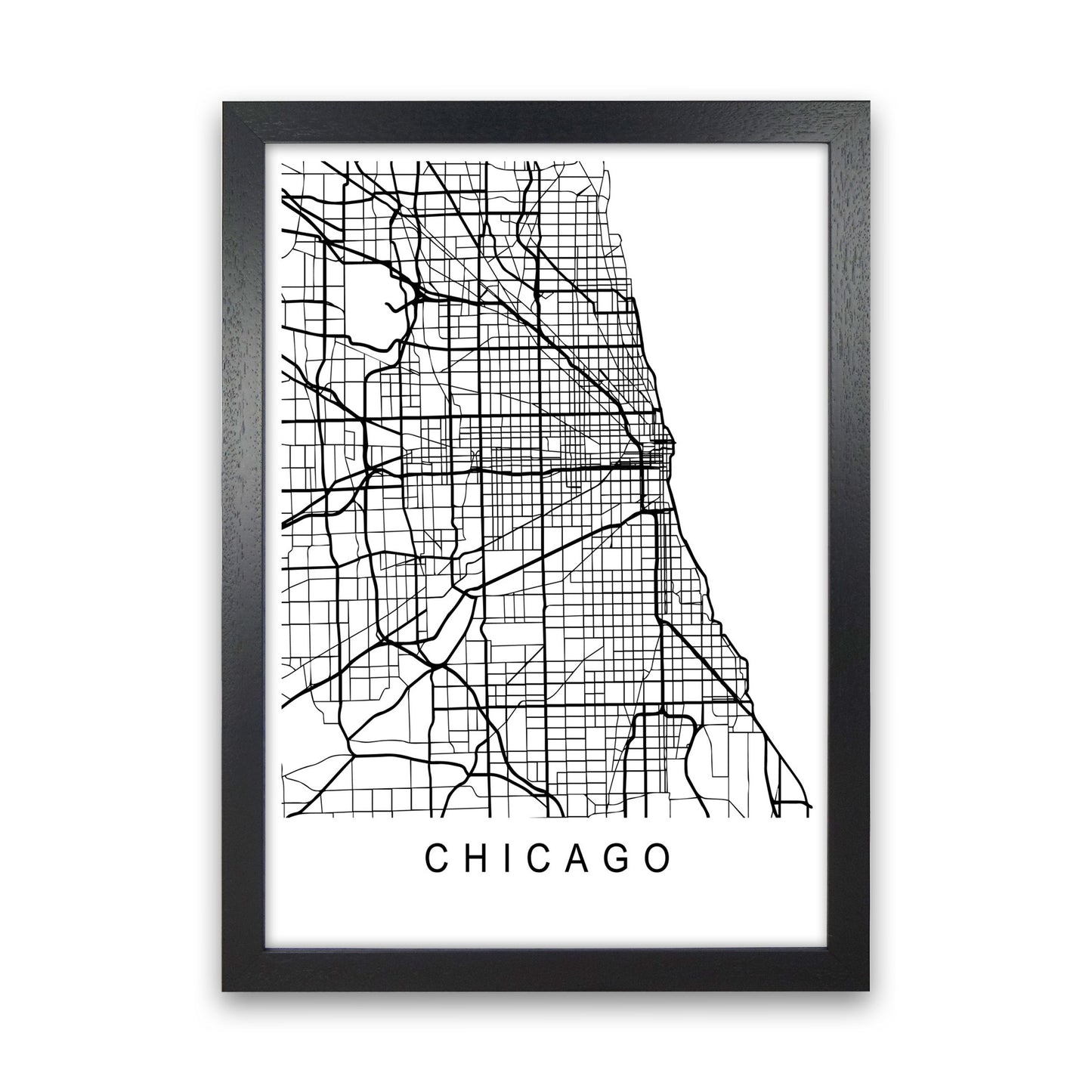 Chicago Map Art Print by Pixy Paper Black Grain