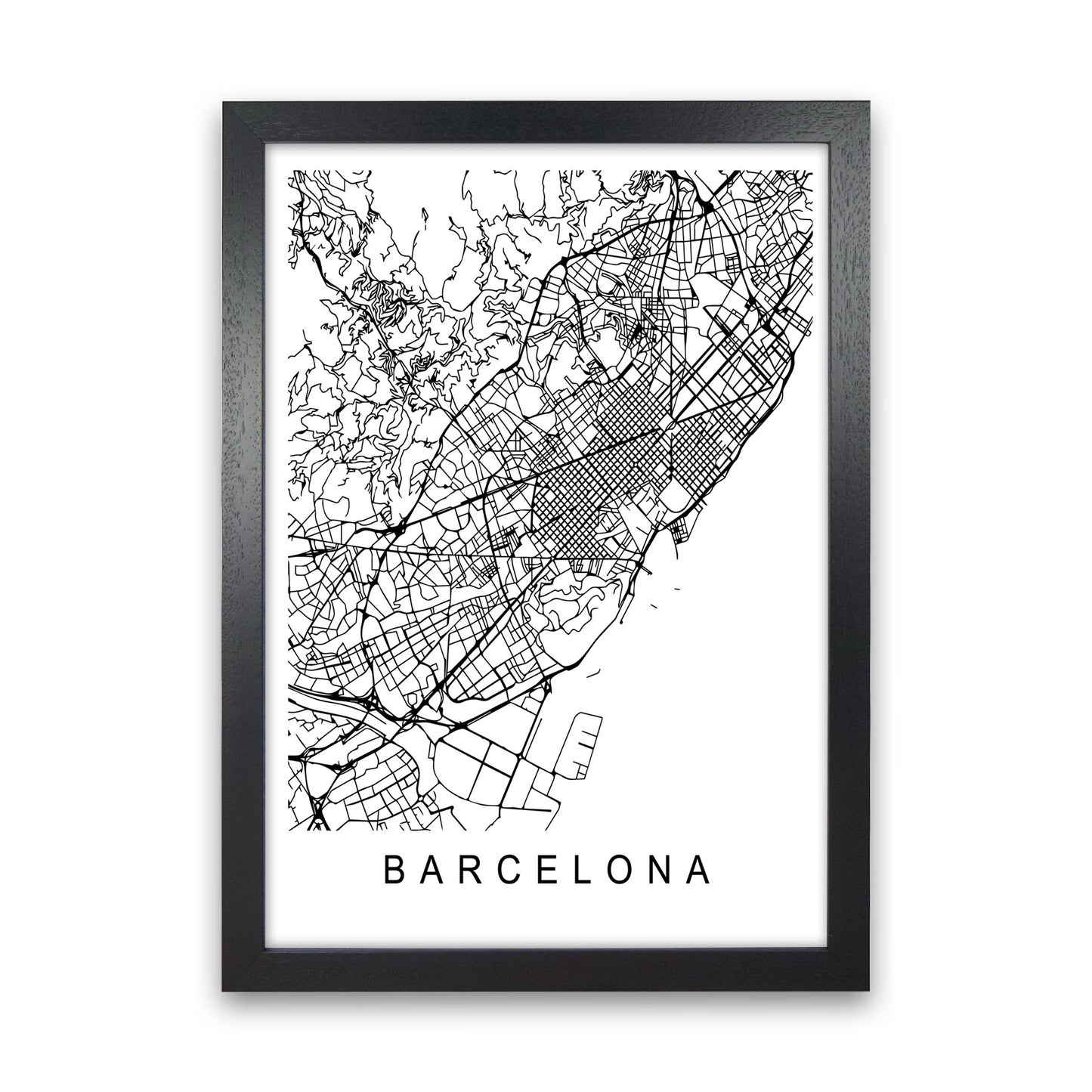 Barcelona Map Art Print by Pixy Paper Black Grain