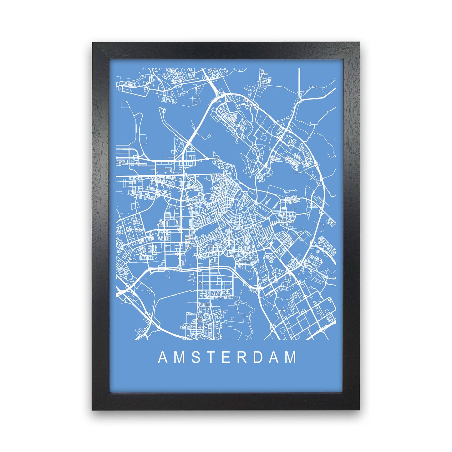 Amsterdam Map Blueprint Art Print by Pixy Paper Black Grain