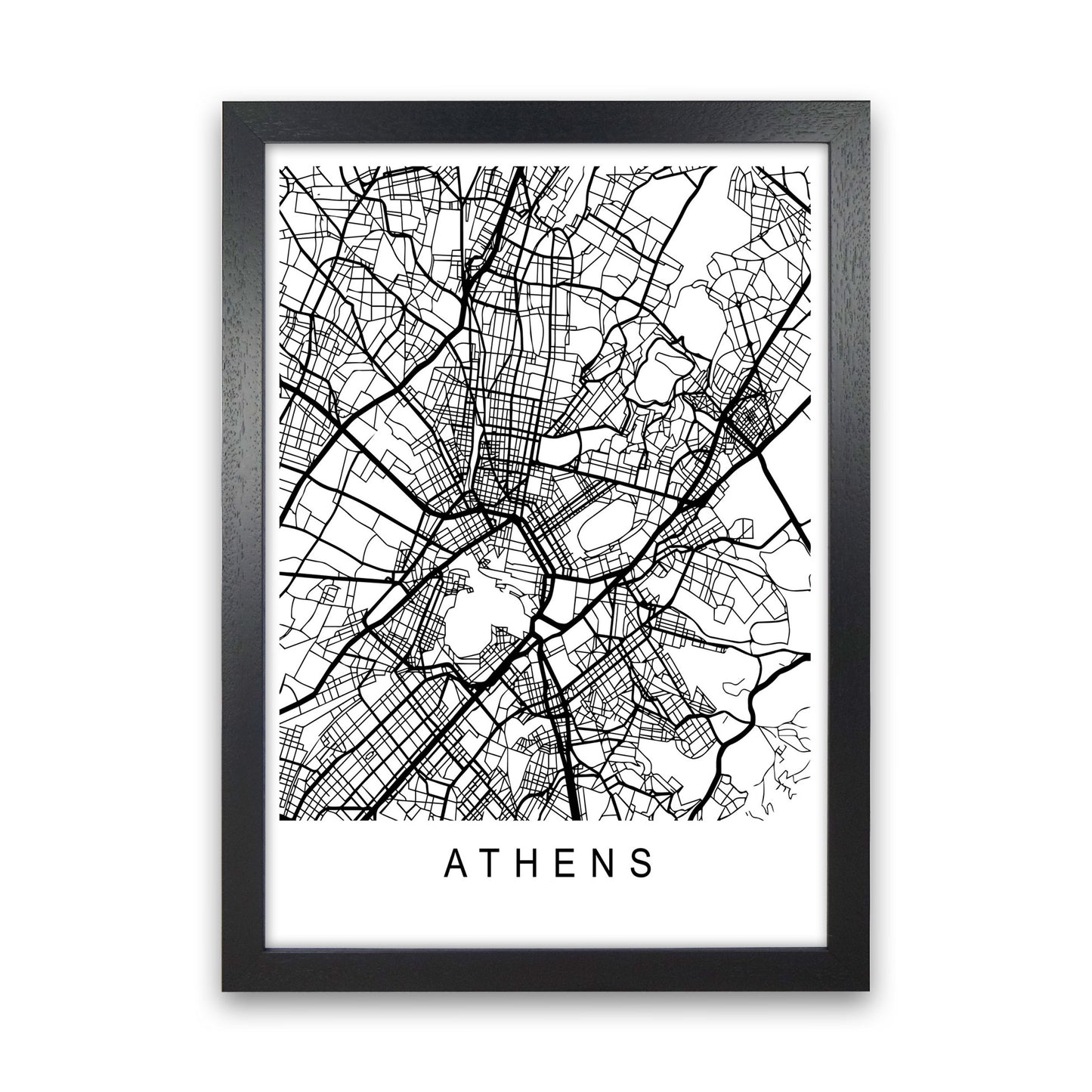 Athens Map Art Print by Pixy Paper Black Grain