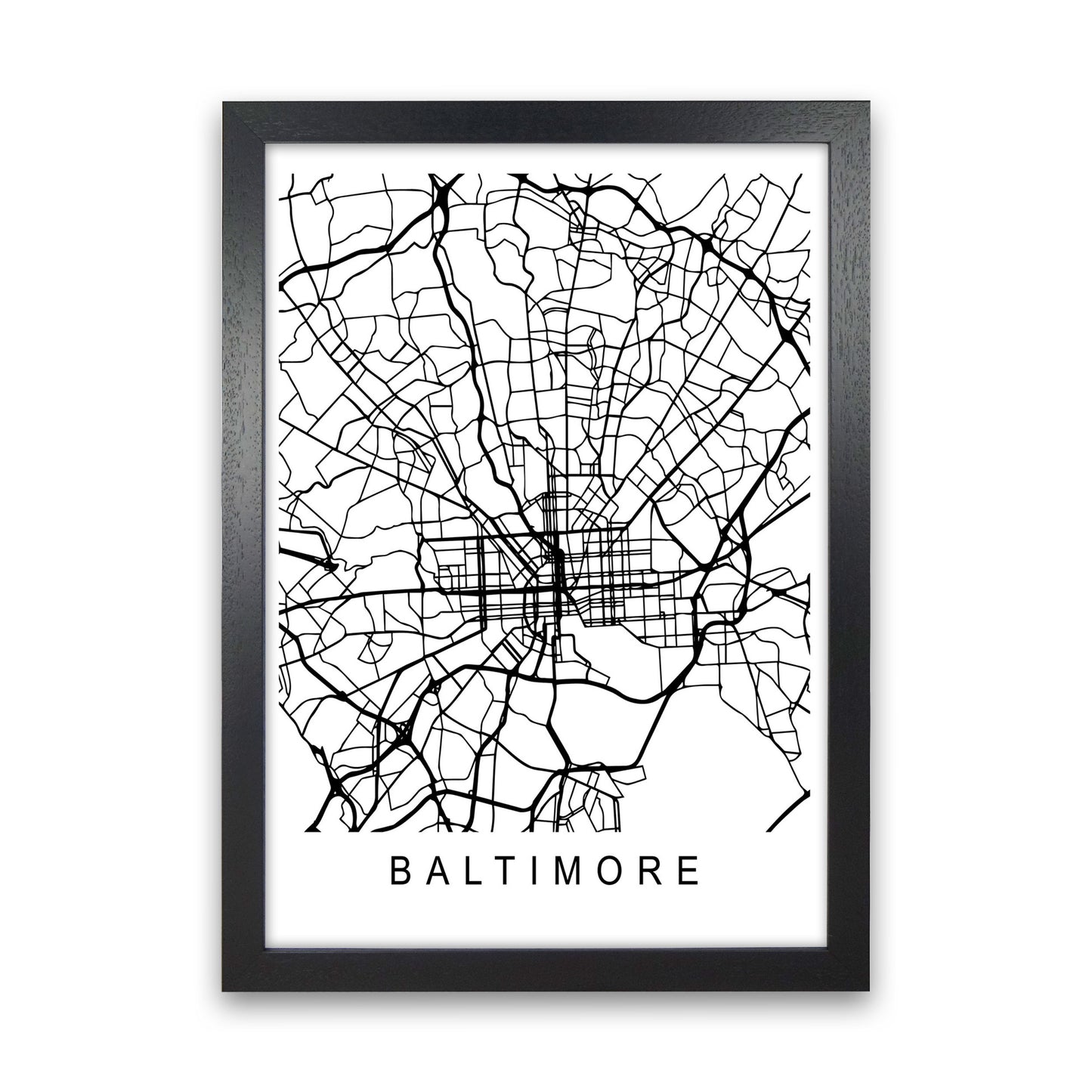 Baltimore Map Art Print by Pixy Paper Black Grain