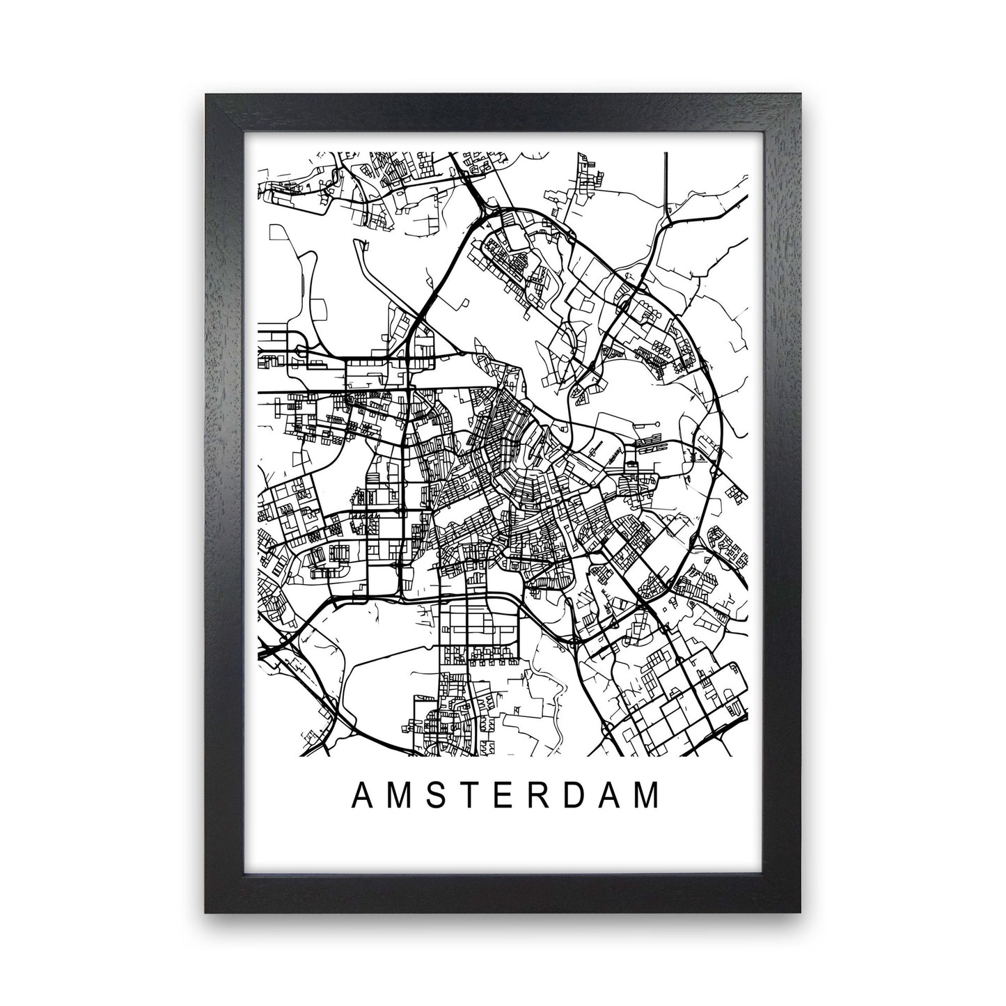 Amsterdam Map Art Print by Pixy Paper Black Grain