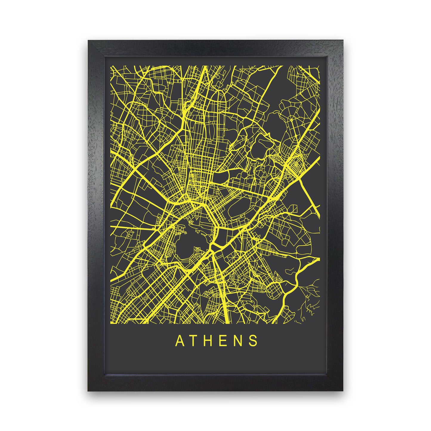 Athens Map Neon Art Print by Pixy Paper Black Grain