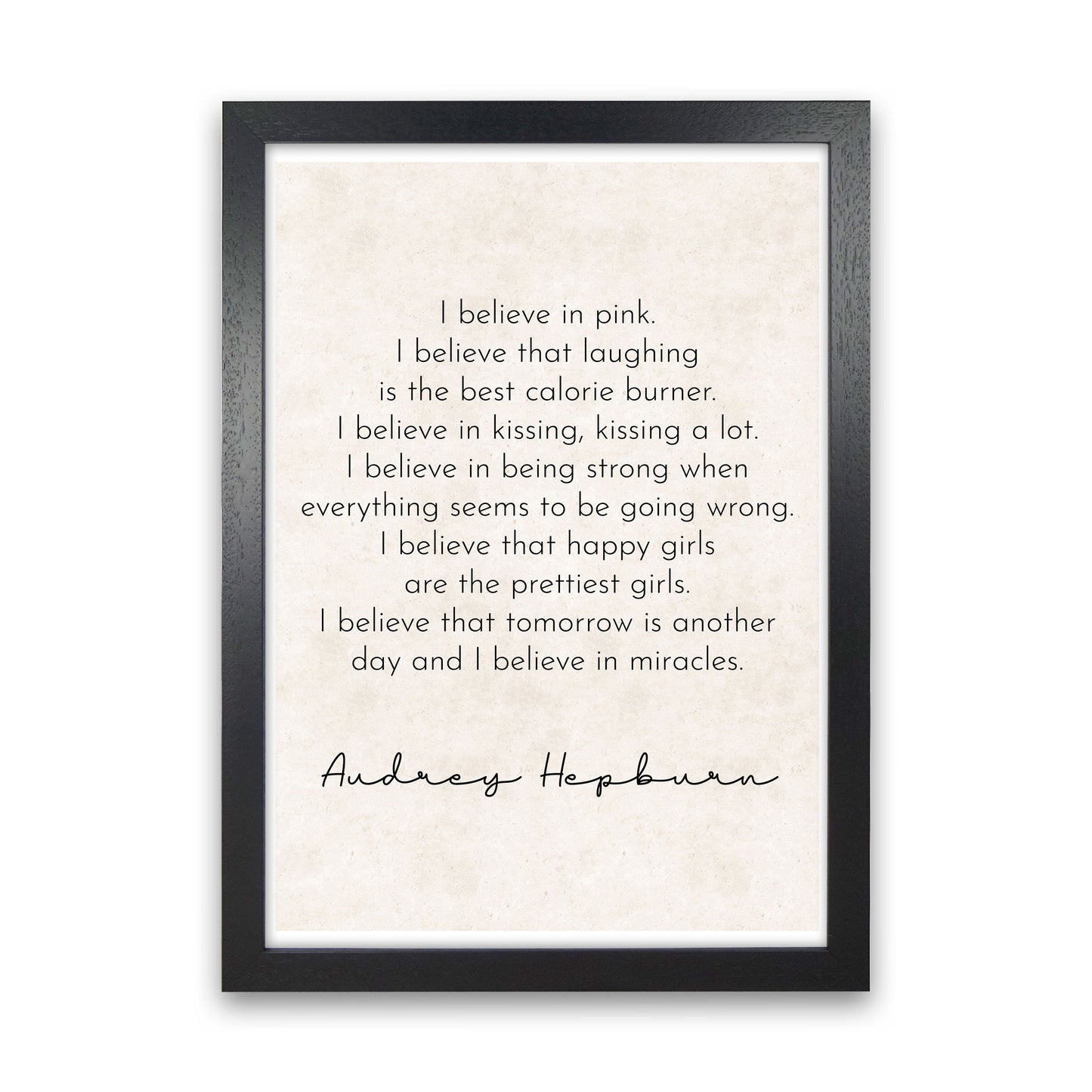 Happy Girls Are The Prettiest - Audrey Hepburn Art Print by Pixy Paper Black Grain