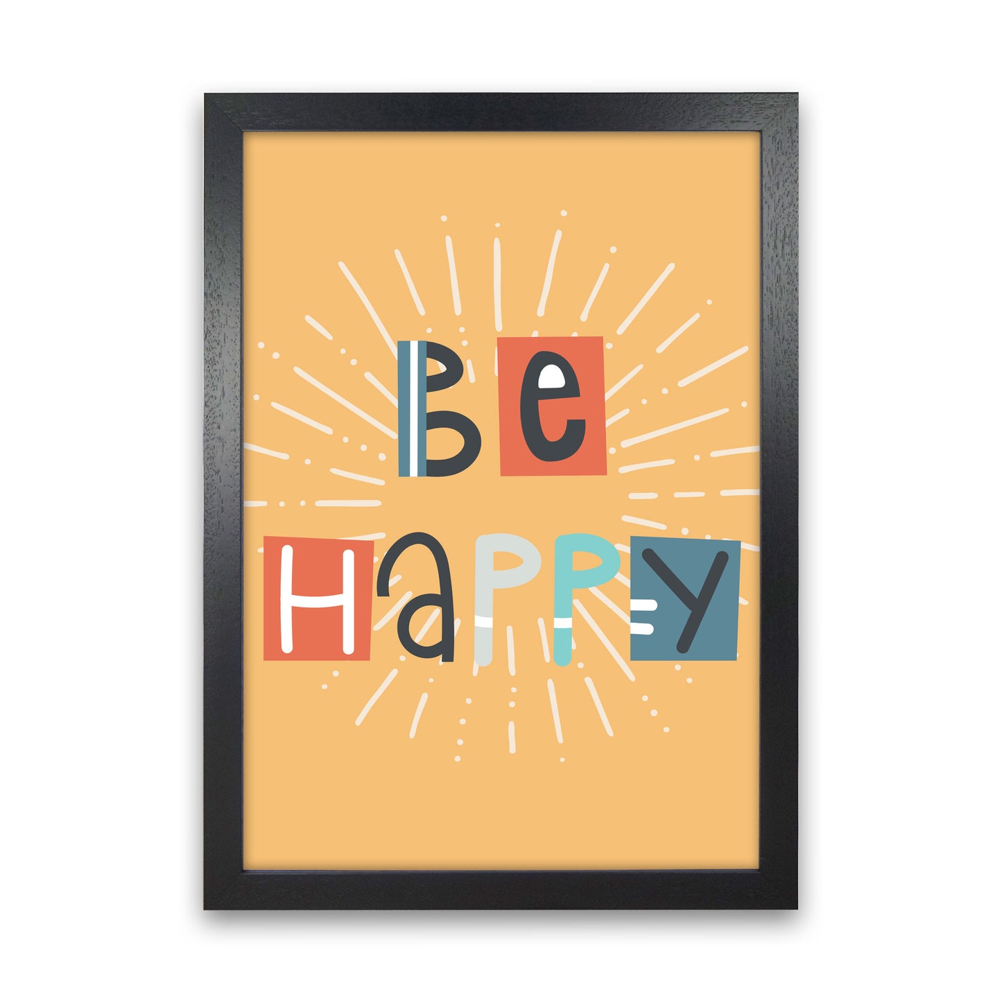 Be happy Neutral kids Art Print by Pixy Paper Black Grain