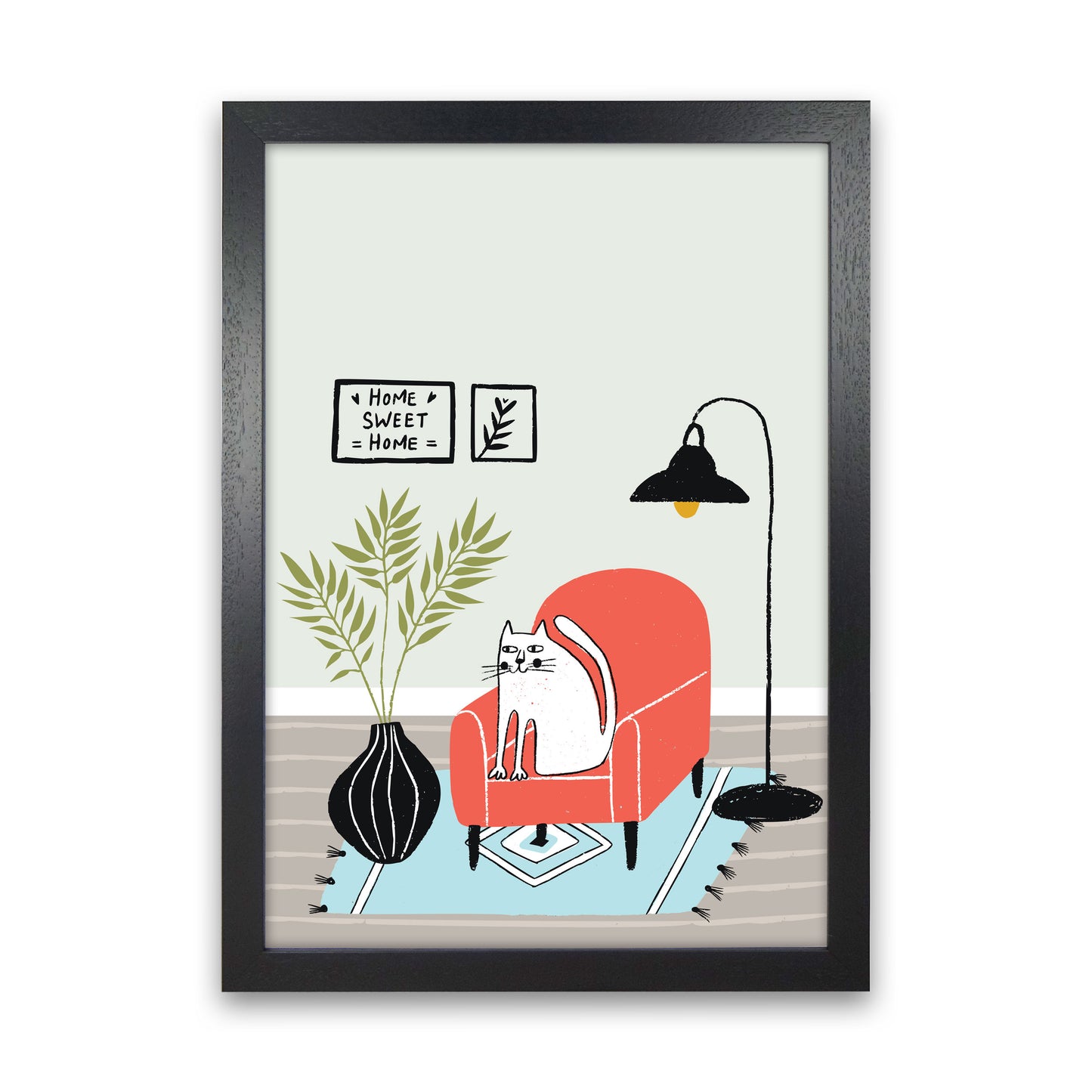 Home Sweet Home Cat Art Print by Pixy Paper Black Grain