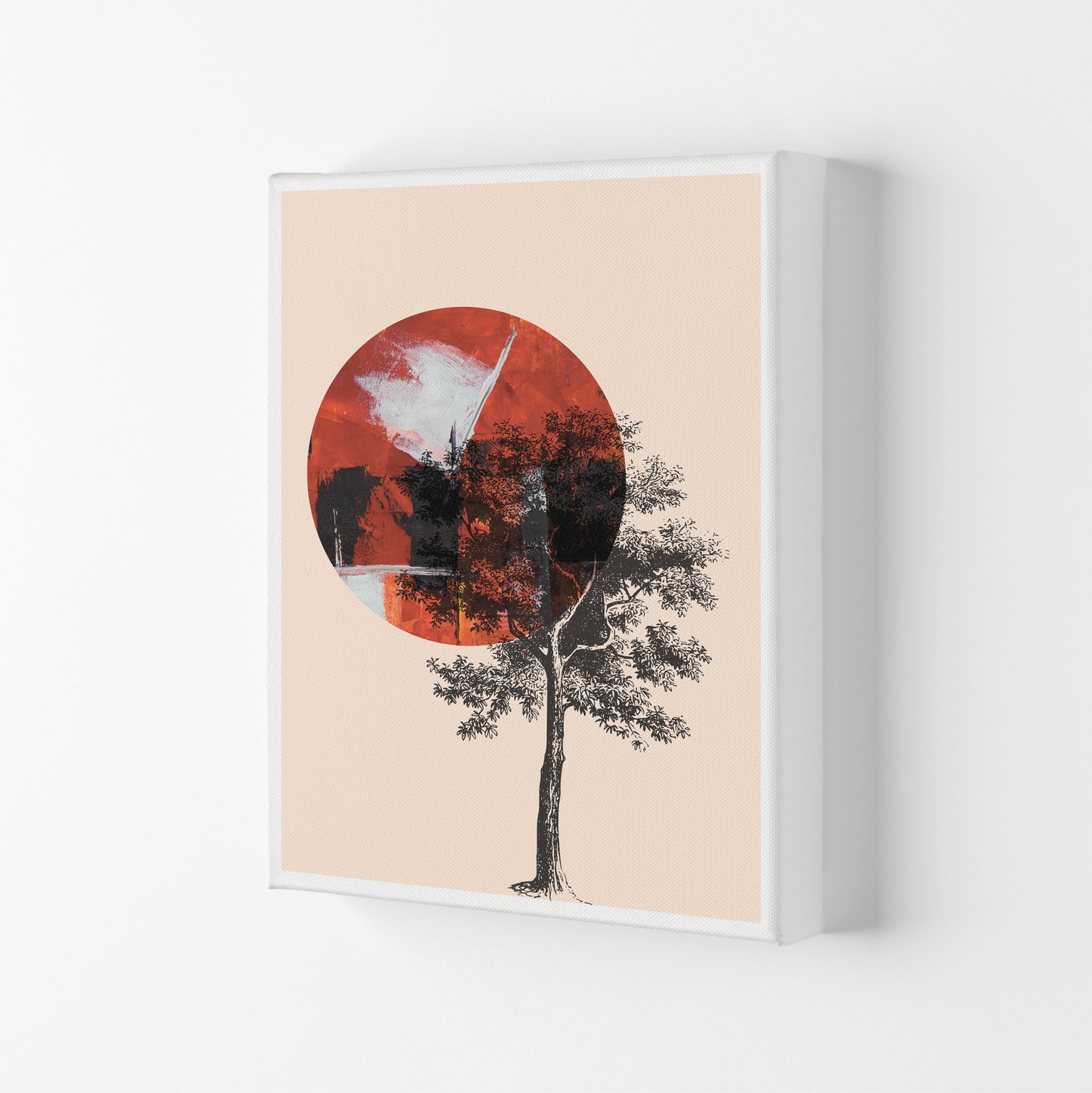 Red Sun And Tree Abstract Modern Print Canvas