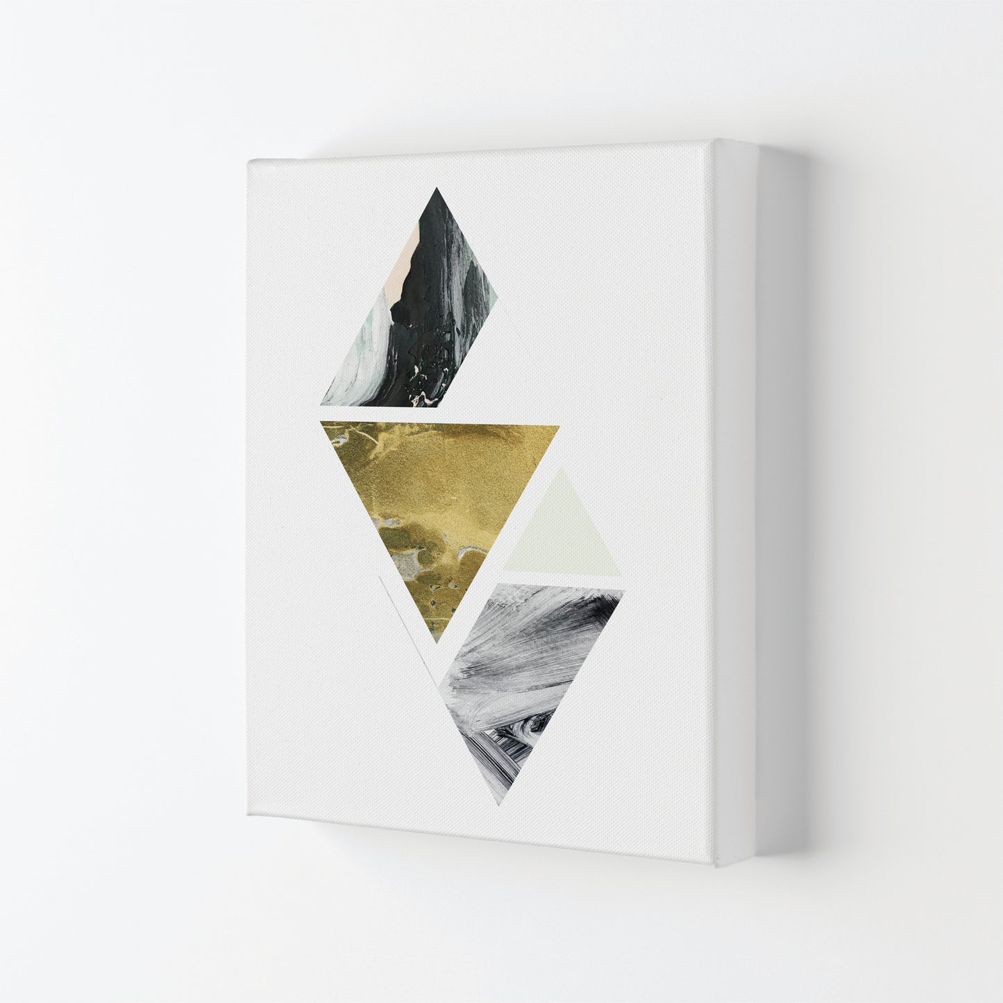 Textured Peach, Green And Grey Abstract Triangles Modern Print Canvas
