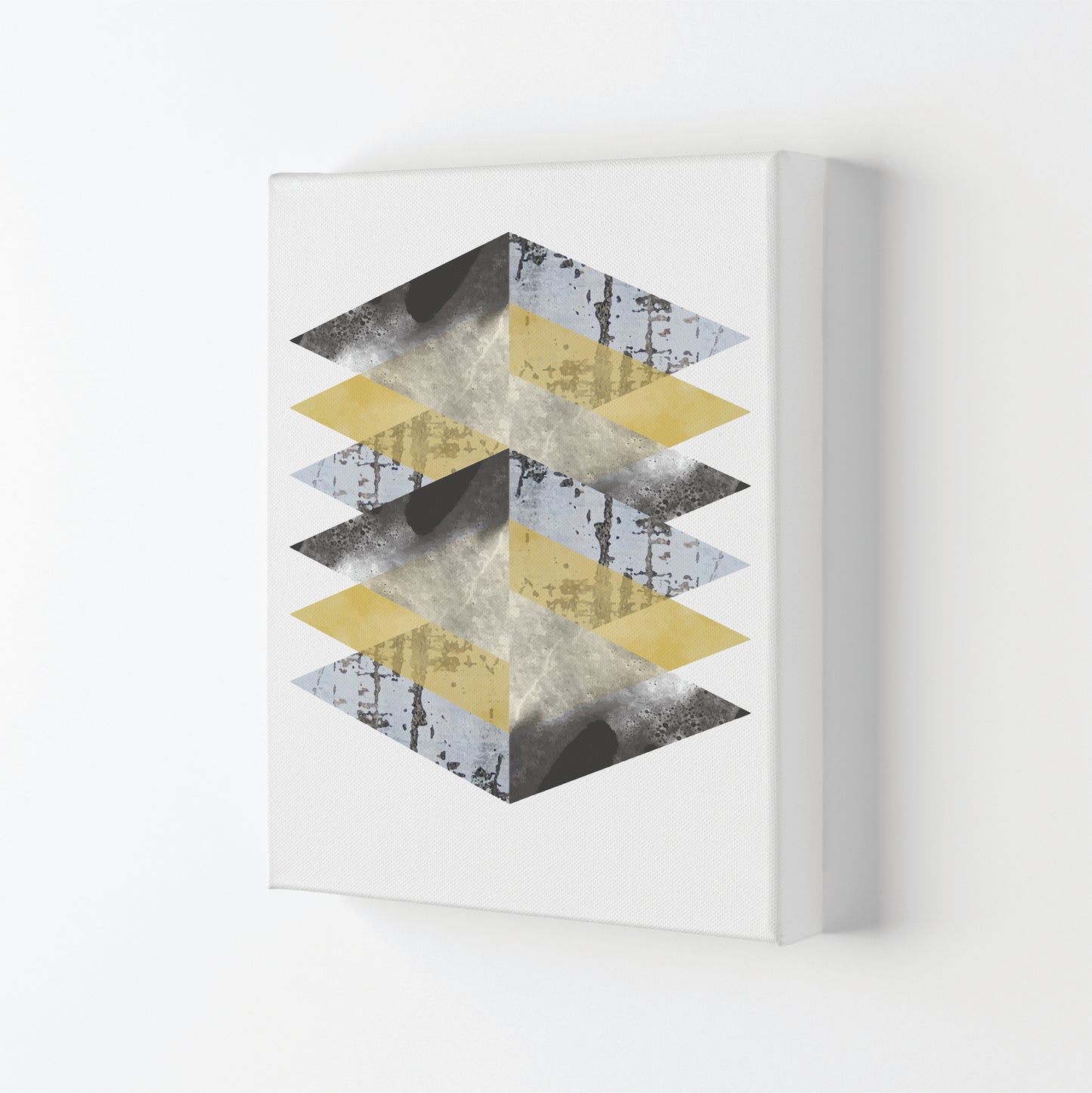 Scuff, Yellow And Grey Abstract Triangles Modern Print Canvas