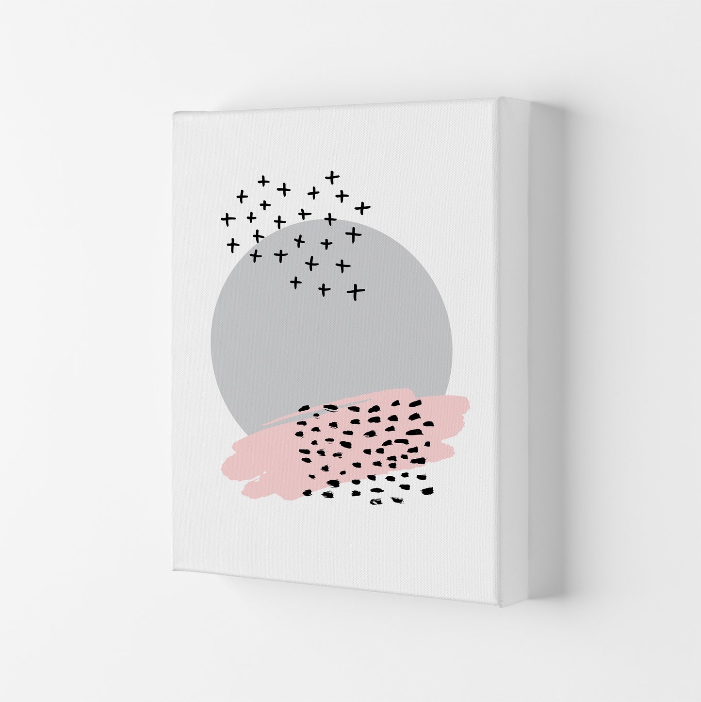 Abstract Grey Circle With Pink And Black Dashes Modern Print Canvas