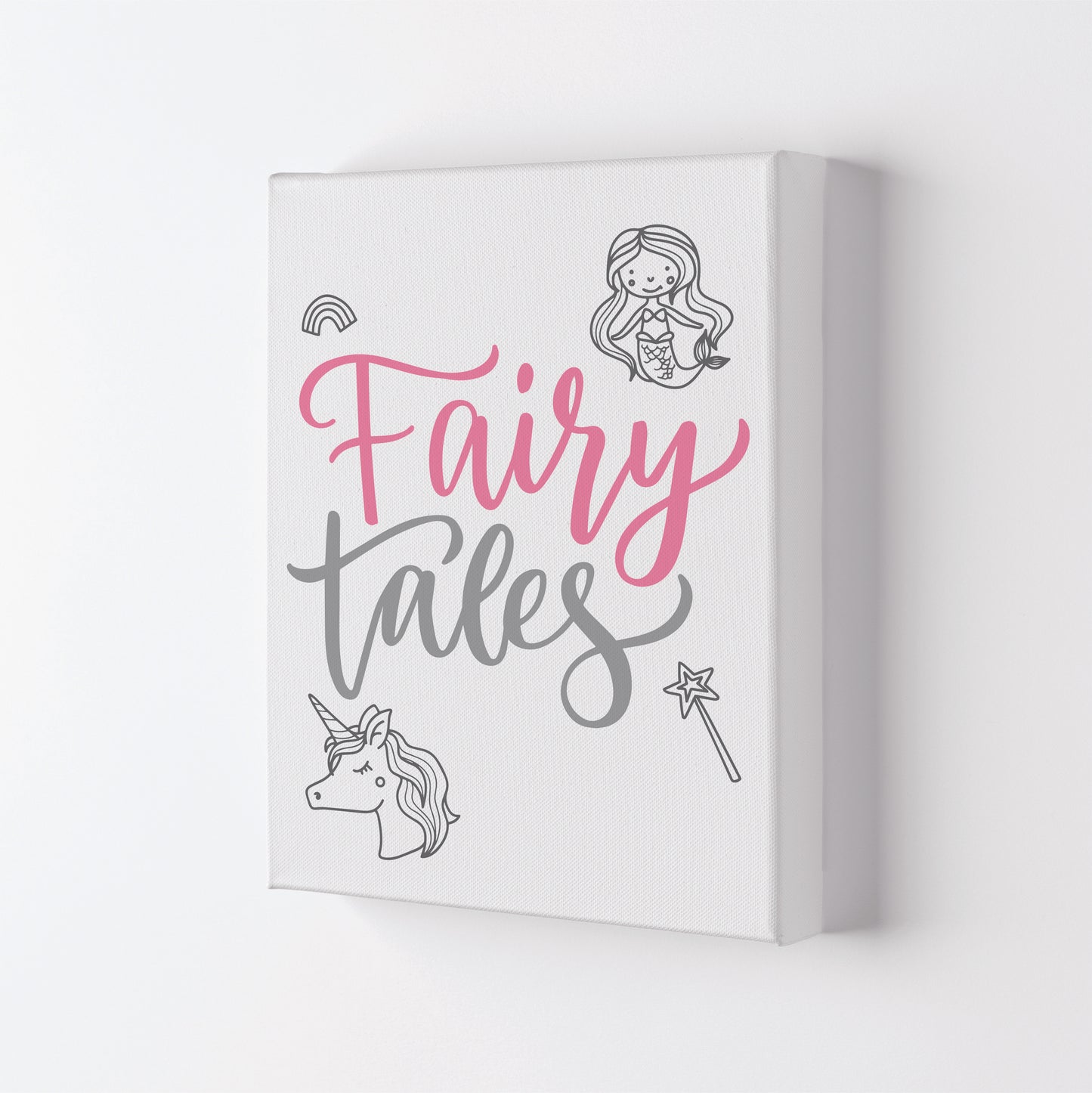 Fairy Tales Pink And Grey Framed Nursey Wall Art Print Canvas