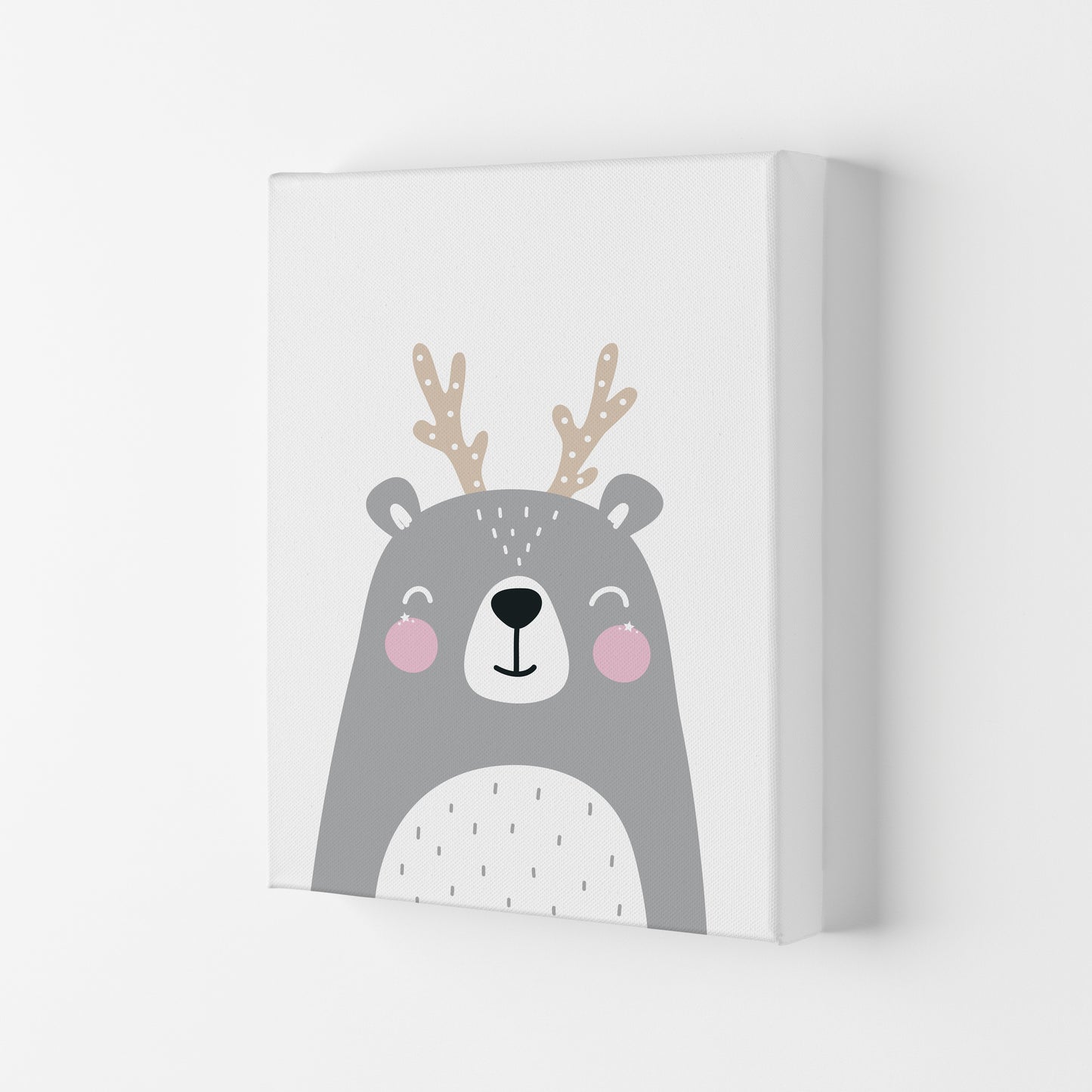 Grey Bear With Antlers Modern Print Animal Art Print Canvas