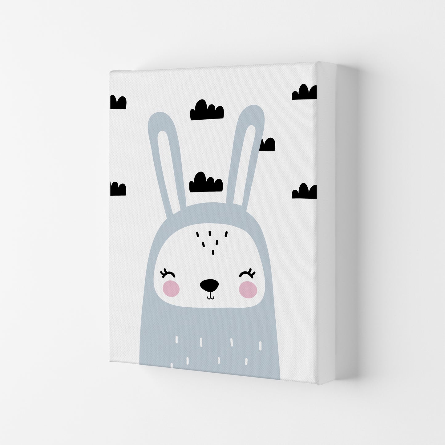 Blue Scandi Bunny With Clouds Modern Print Animal Art Print Canvas
