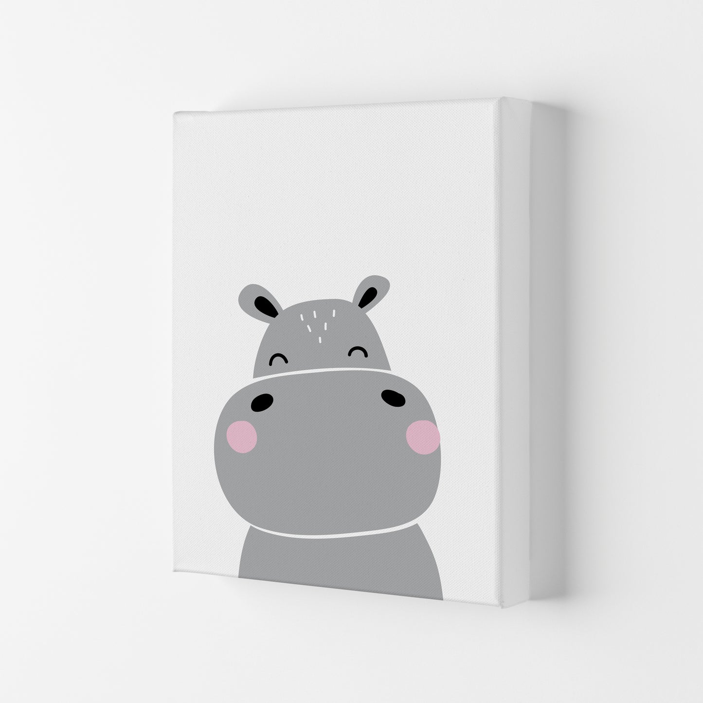Scandi Hippo Framed Nursey Wall Art Print Canvas