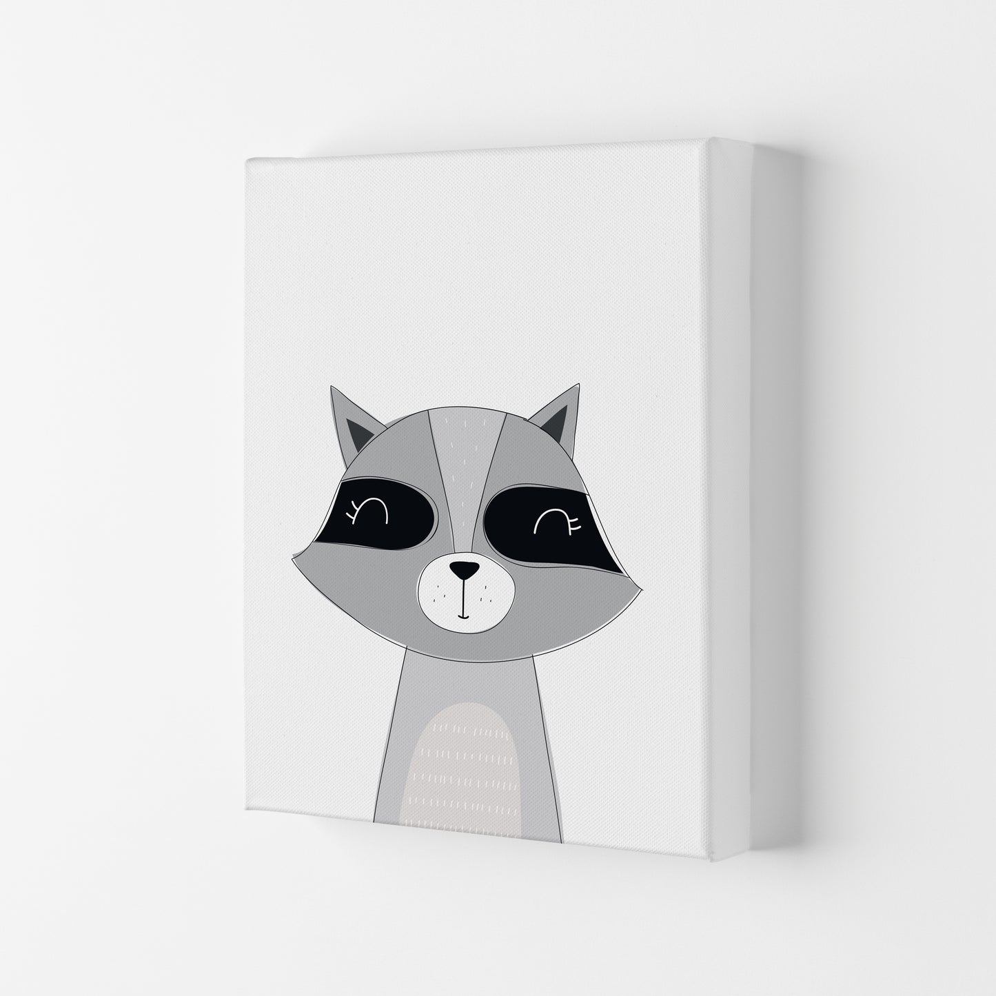 Scandi Raccoon Framed Nursey Wall Art Print Canvas