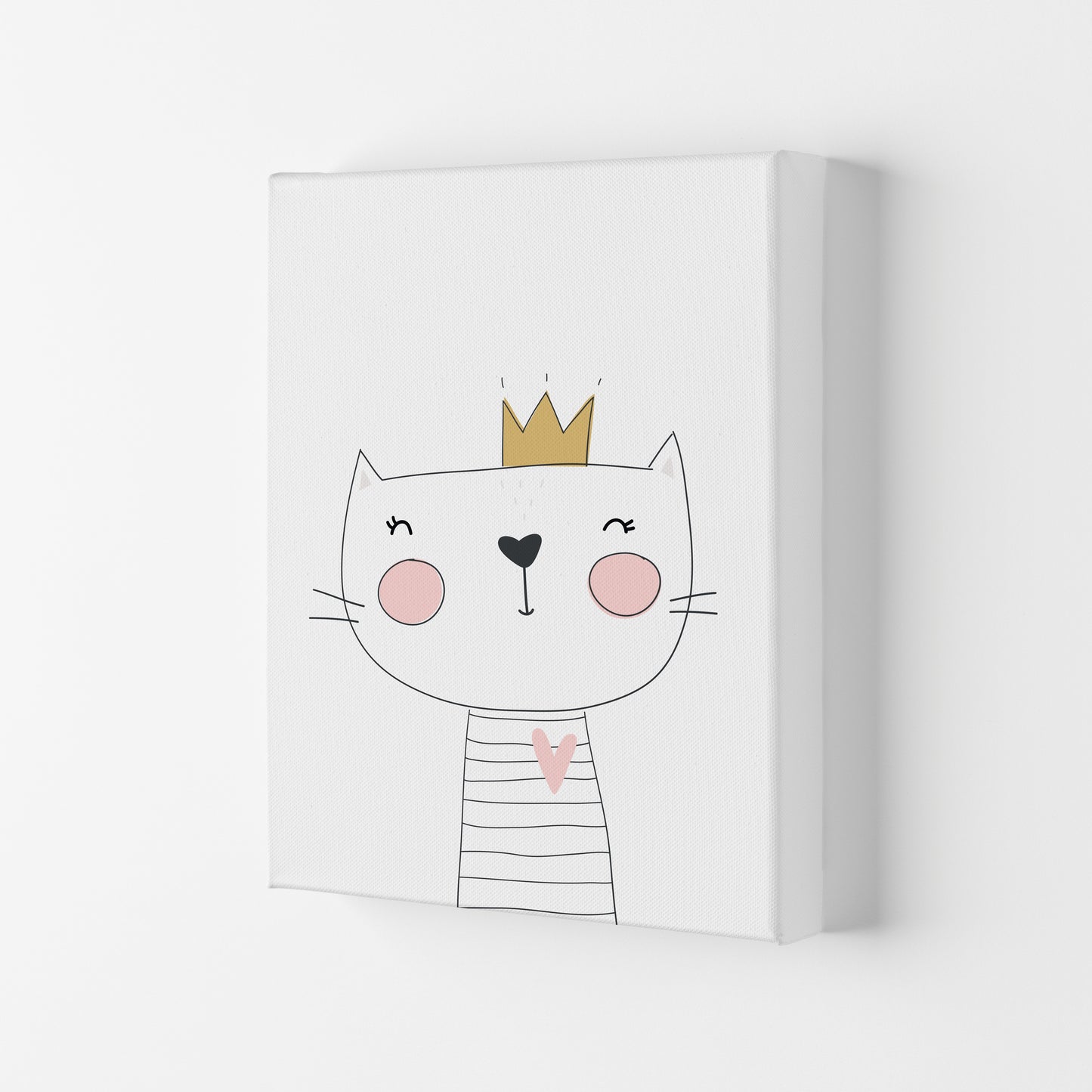 Scandi Cute Cat With Crown Framed Nursey Wall Art Print Canvas