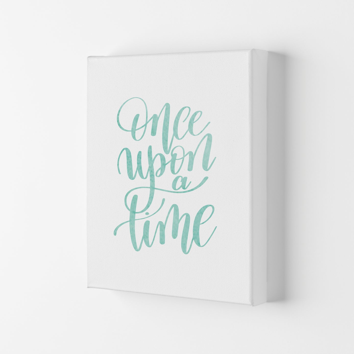 Once Upon A Time Mint Watercolour Framed Typography Wall Art Print Canvas