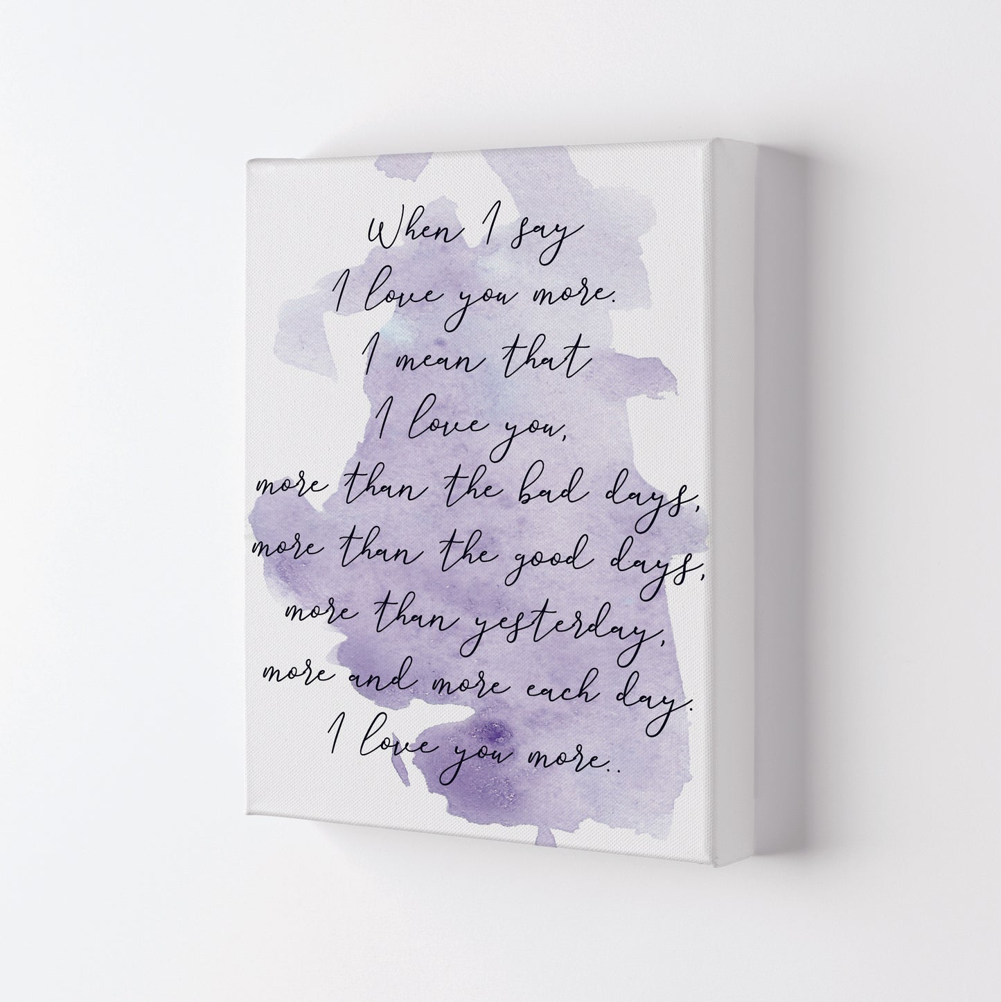 Love You More Purple Watercolour Modern Print Canvas
