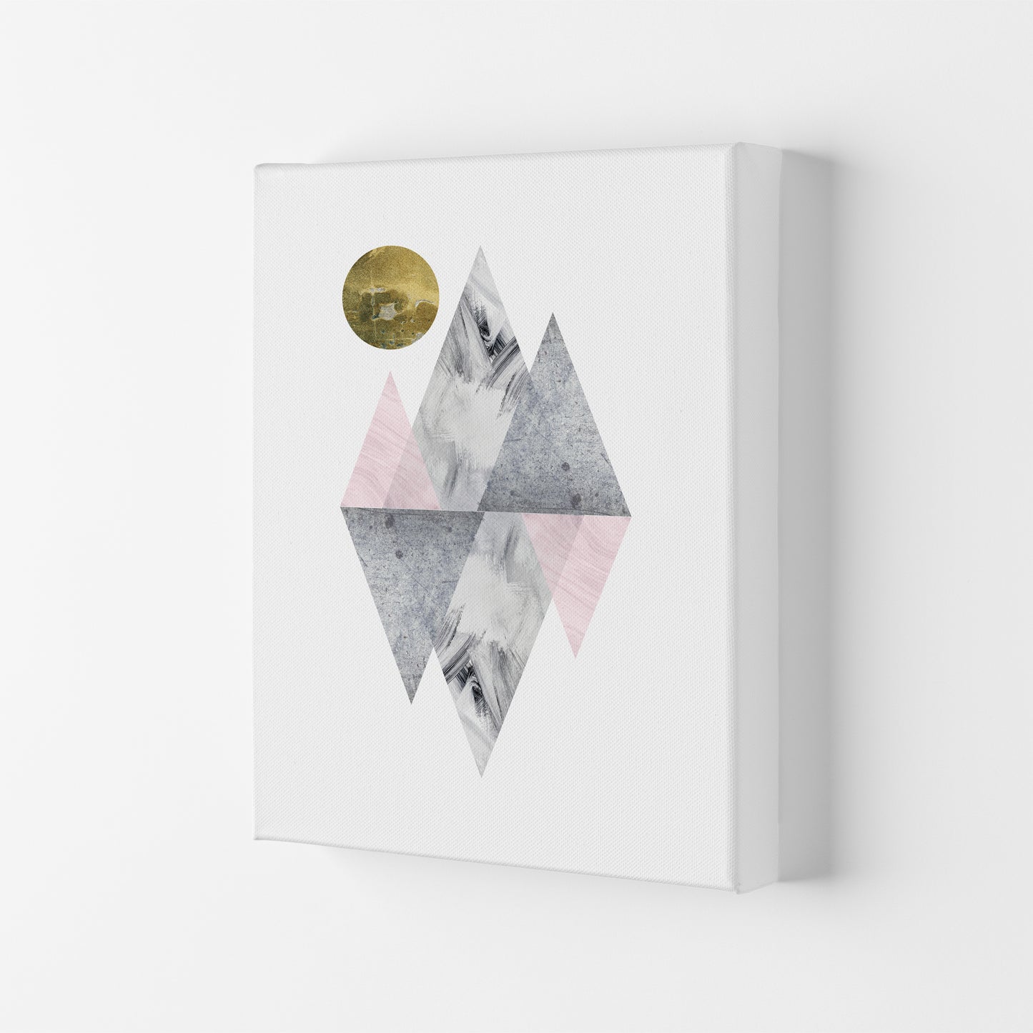 Luna Pink And Grey Diamonds With Gold Moon Art Print by Pixy Paper Canvas