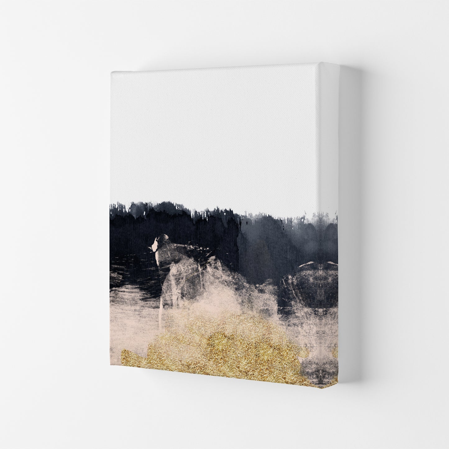Lux Half Navy And Gold Paint Strokes Art Print by Pixy Paper Canvas