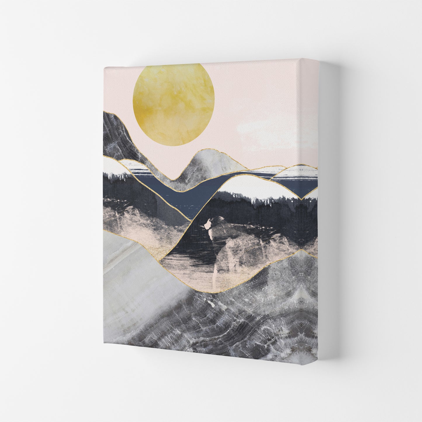 Gold Moon Navy Marble Mountains Art Print by Pixy Paper Canvas