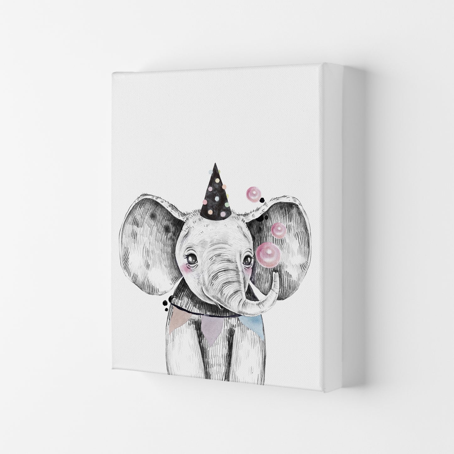 Safari Babies Elephant With Party Hat Art Print by Pixy Paper Canvas