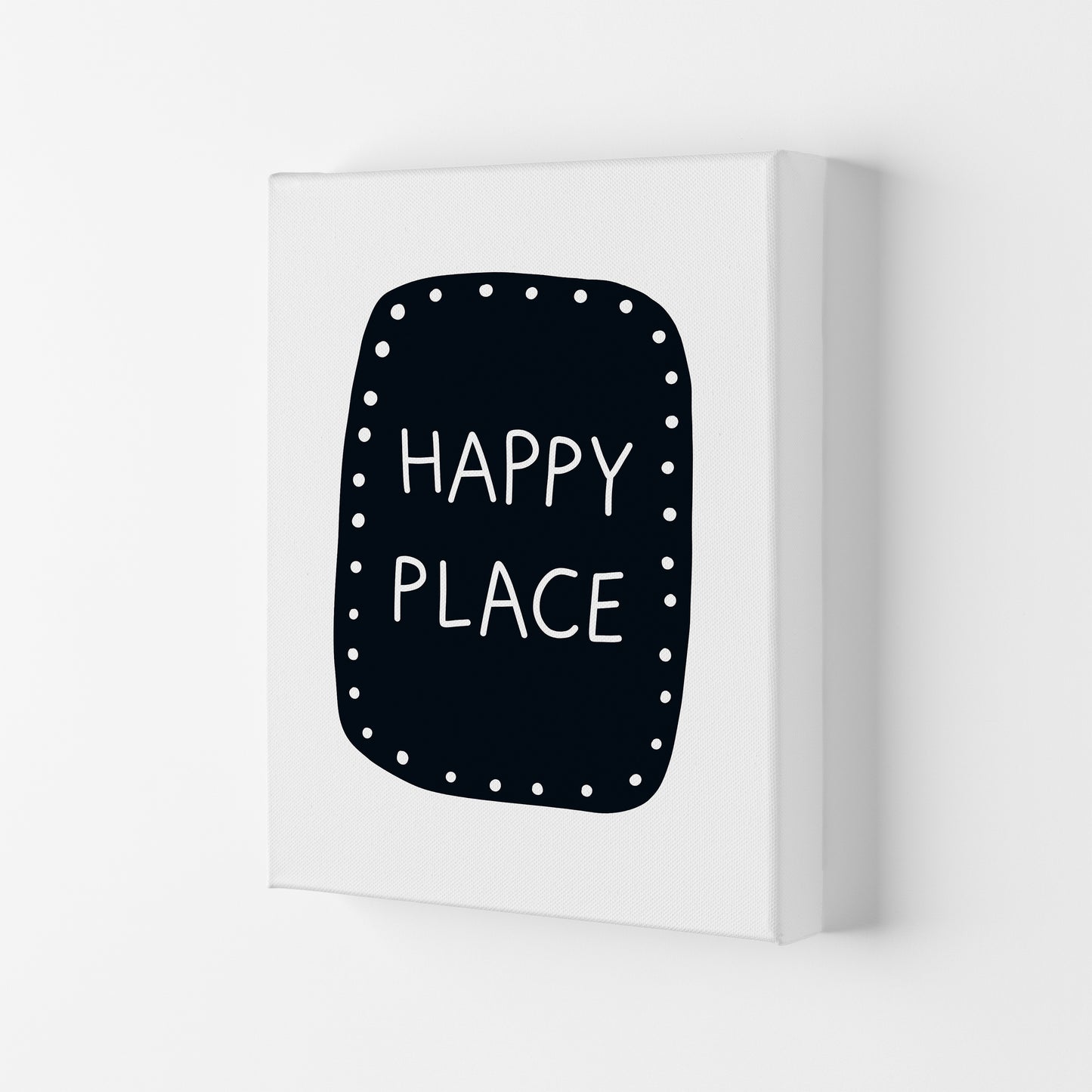 Happy Place Super Scandi Black Art Print by Pixy Paper Canvas