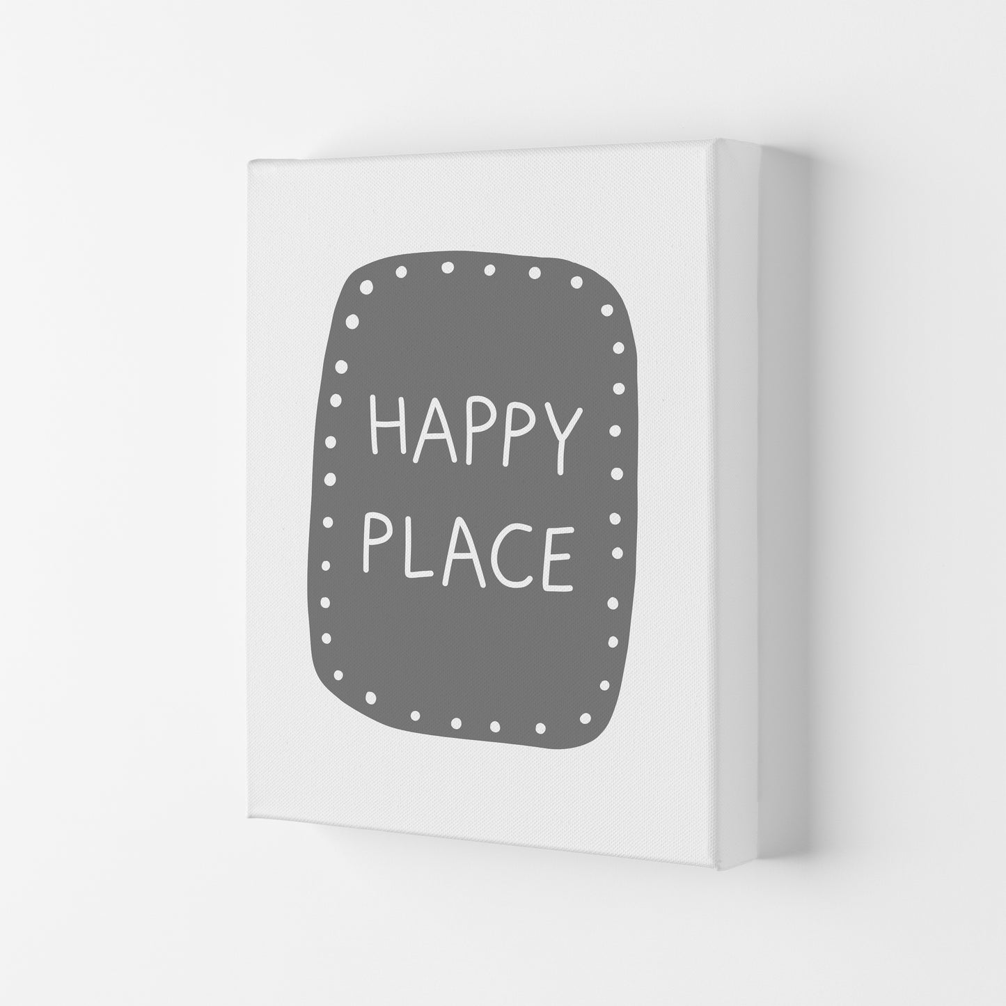 Happy Place Super Scandi Grey Art Print by Pixy Paper Canvas
