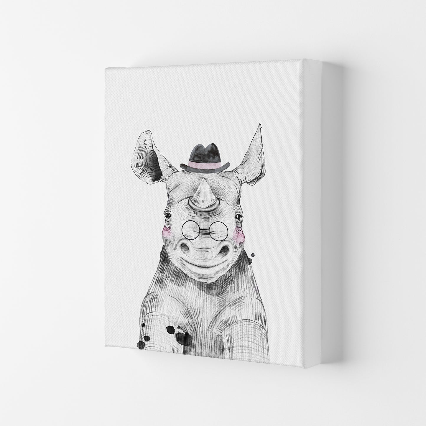 Safari Babies Rhino With Hat Art Print by Pixy Paper Canvas