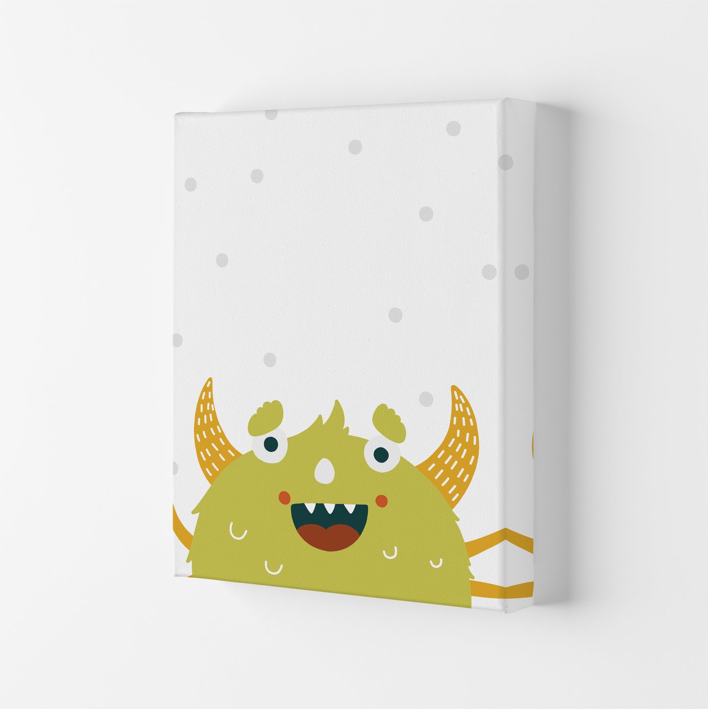Little Monsters Green Happy Art Print by Pixy Paper Canvas