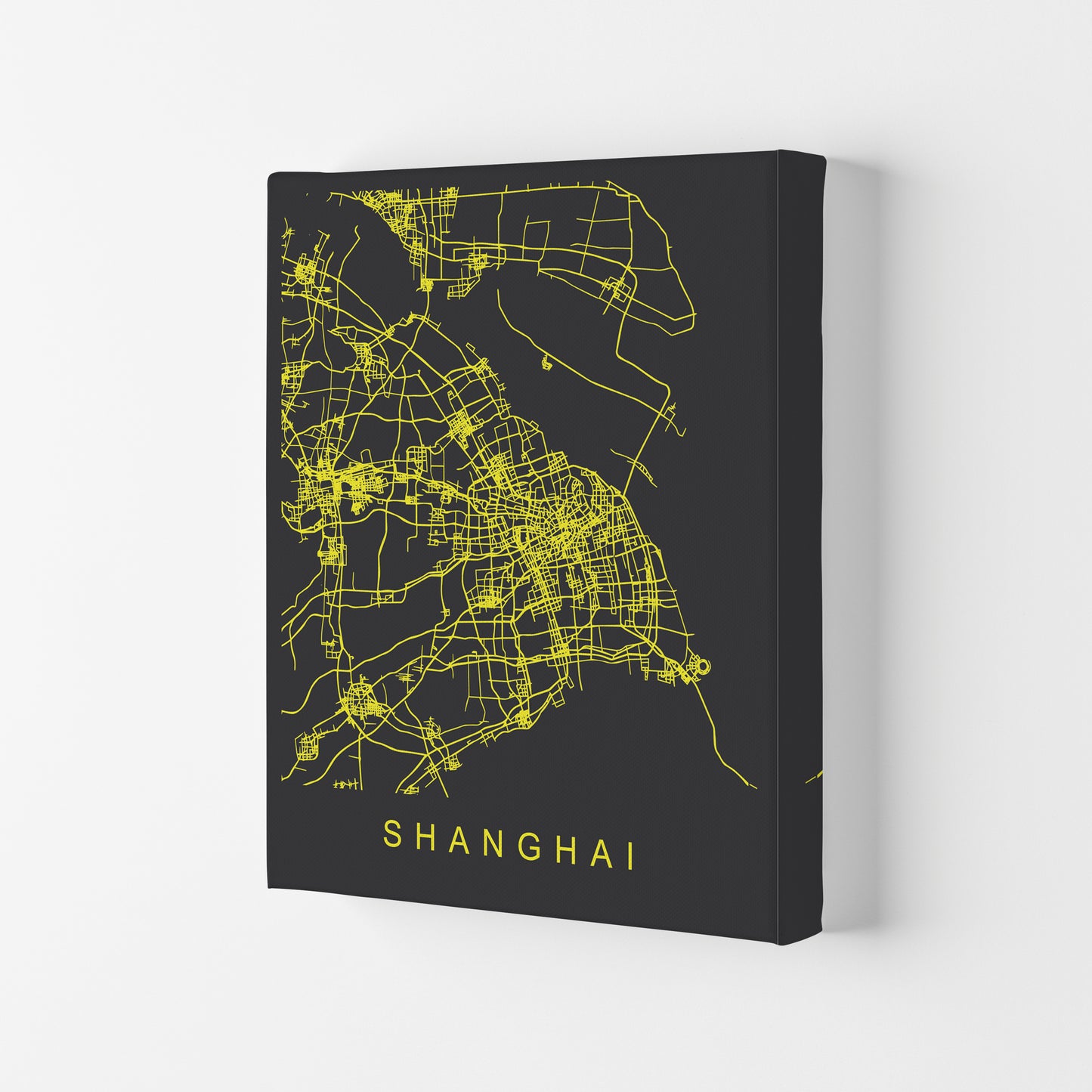 Shanghai Map Neon Art Print by Pixy Paper Canvas