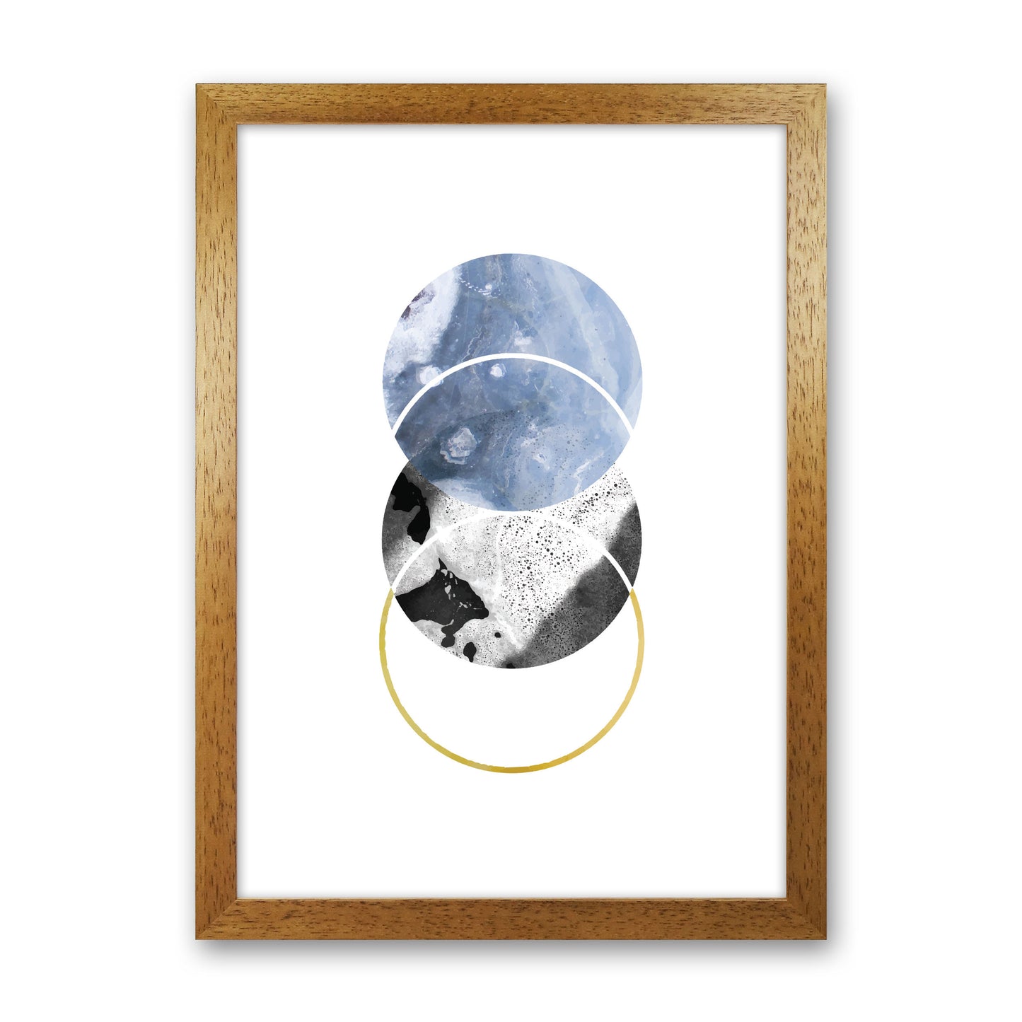 Blue And Gold Abstract Circles Modern Print Oak Grain