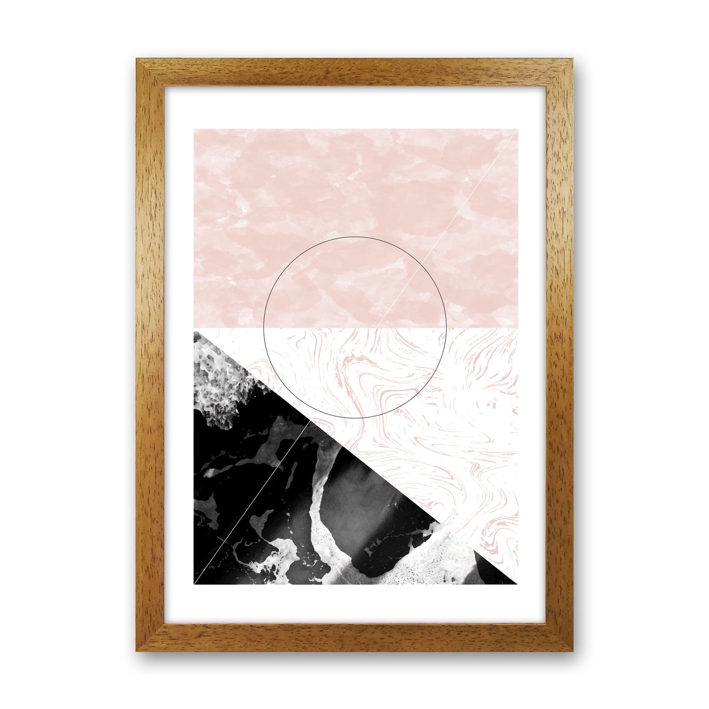 Black And Pink Marble Abstract Rectangle Shapes Modern Print Oak Grain