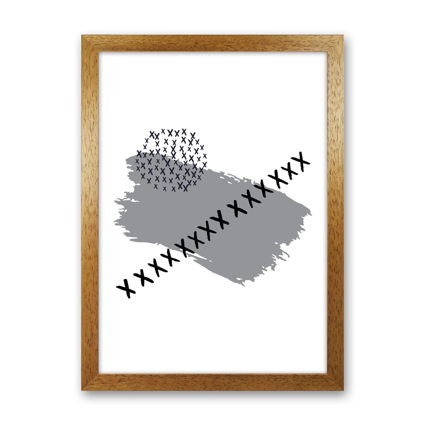 Grey X Paint Brush Abstract Modern Print Oak Grain