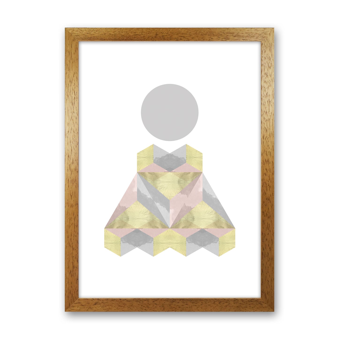 Gold, Pink And Grey Abstract Shapes Modern Print Oak Grain