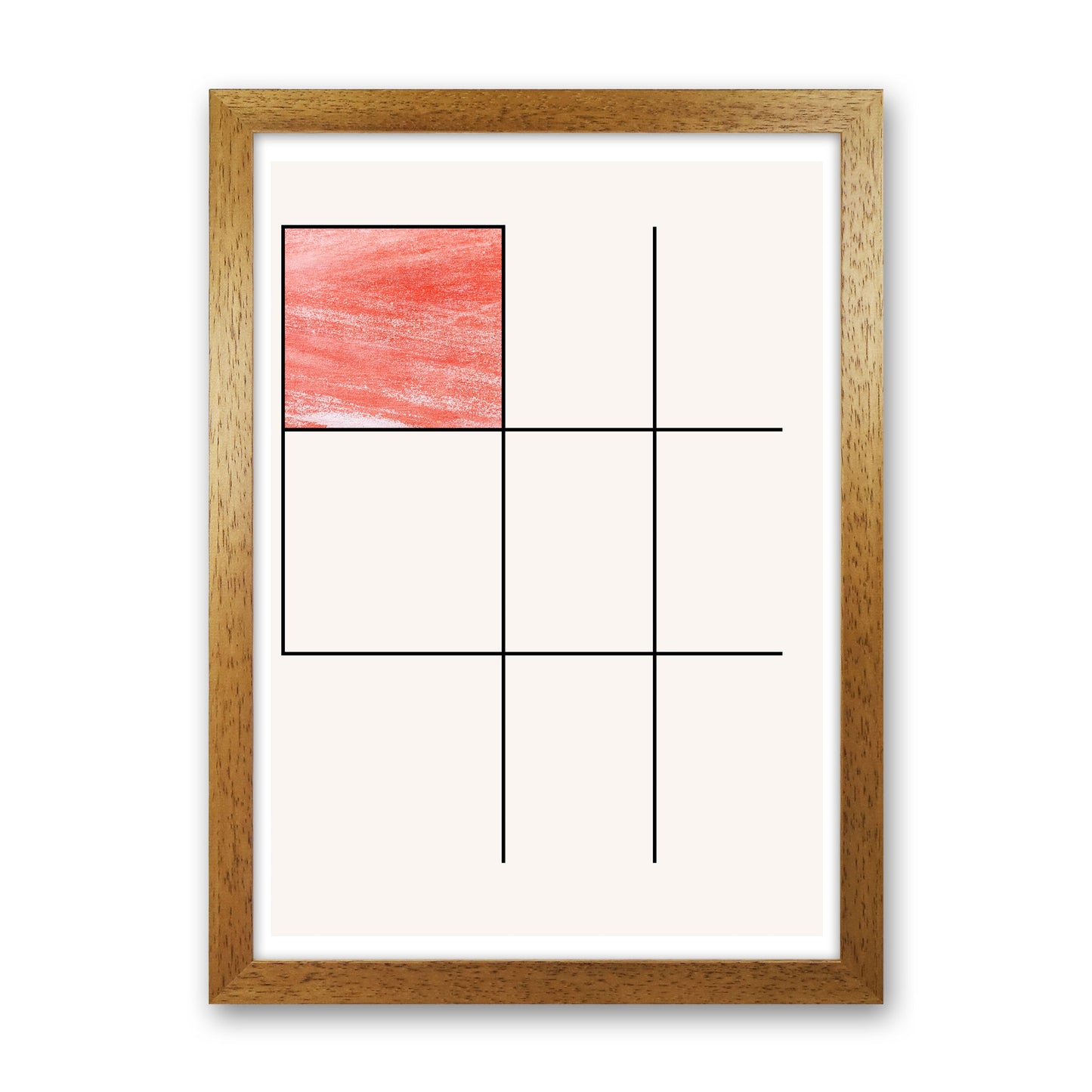 Abstract Red Crayon Geo 1 Modern Print Oak Grain