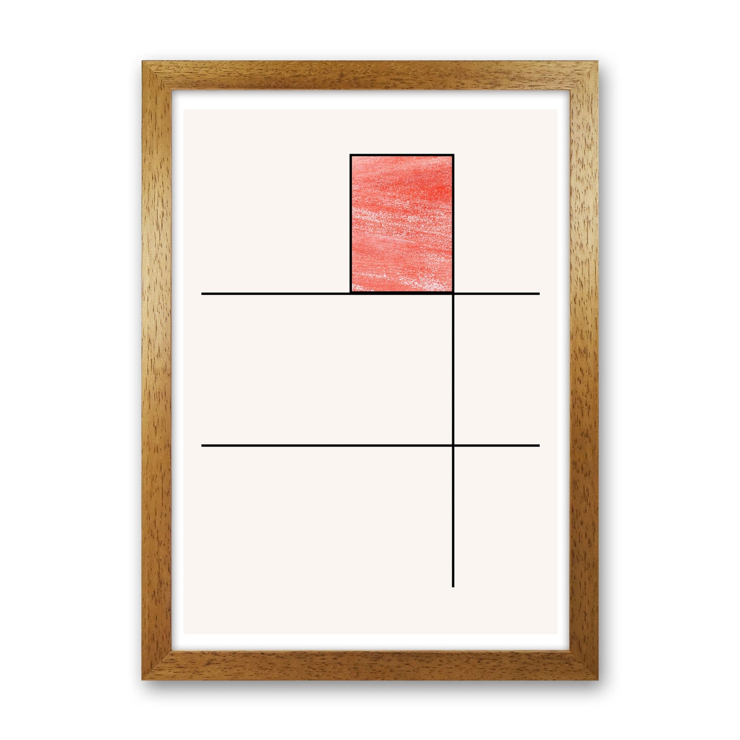 Abstract Red Crayon Geo 2 Modern Print Oak Grain