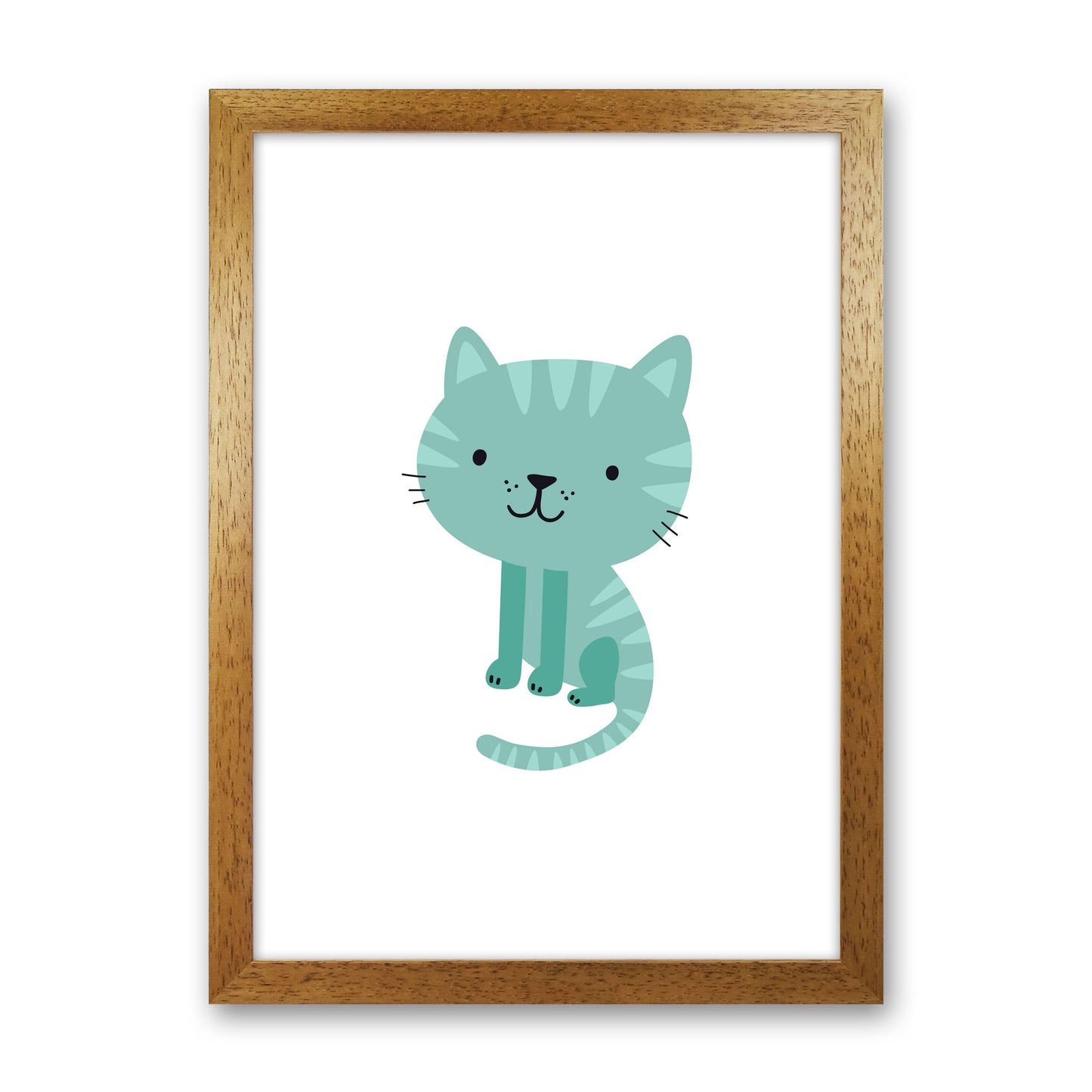Children's Animals, Cat Modern Print Oak Grain