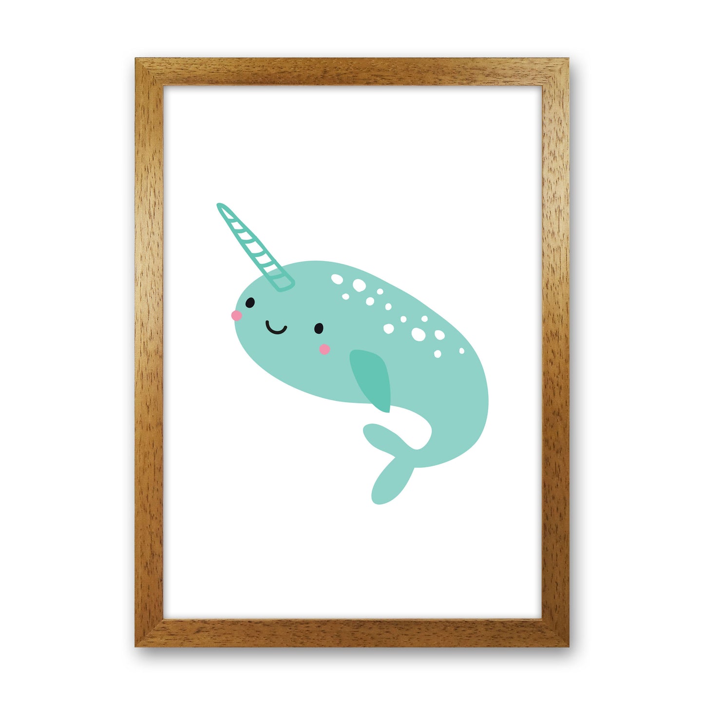 Children's Animals, Narwhal Modern Print Oak Grain