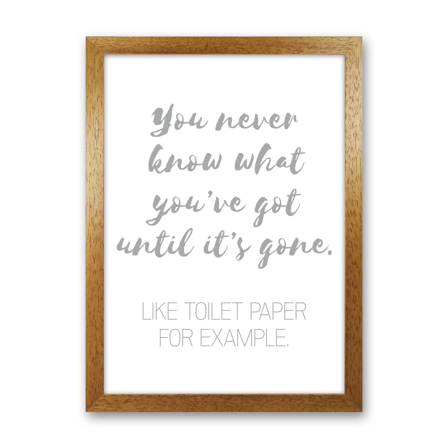 Toilet Roll Grey, Bathroom Modern Print, Framed Bathroom Wall Art Oak Grain