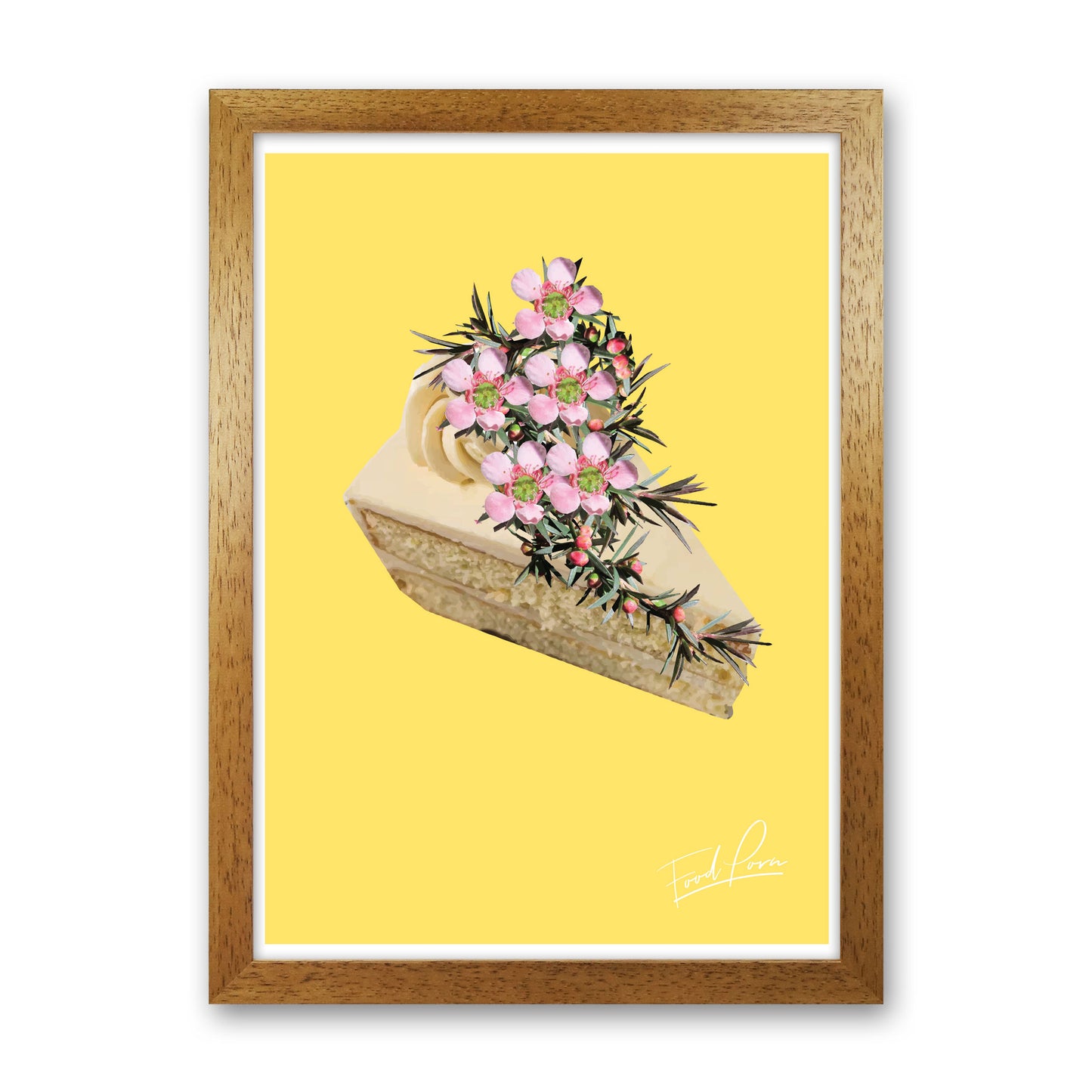 Yellow Cake Food Print, Framed Kitchen Wall Art Oak Grain