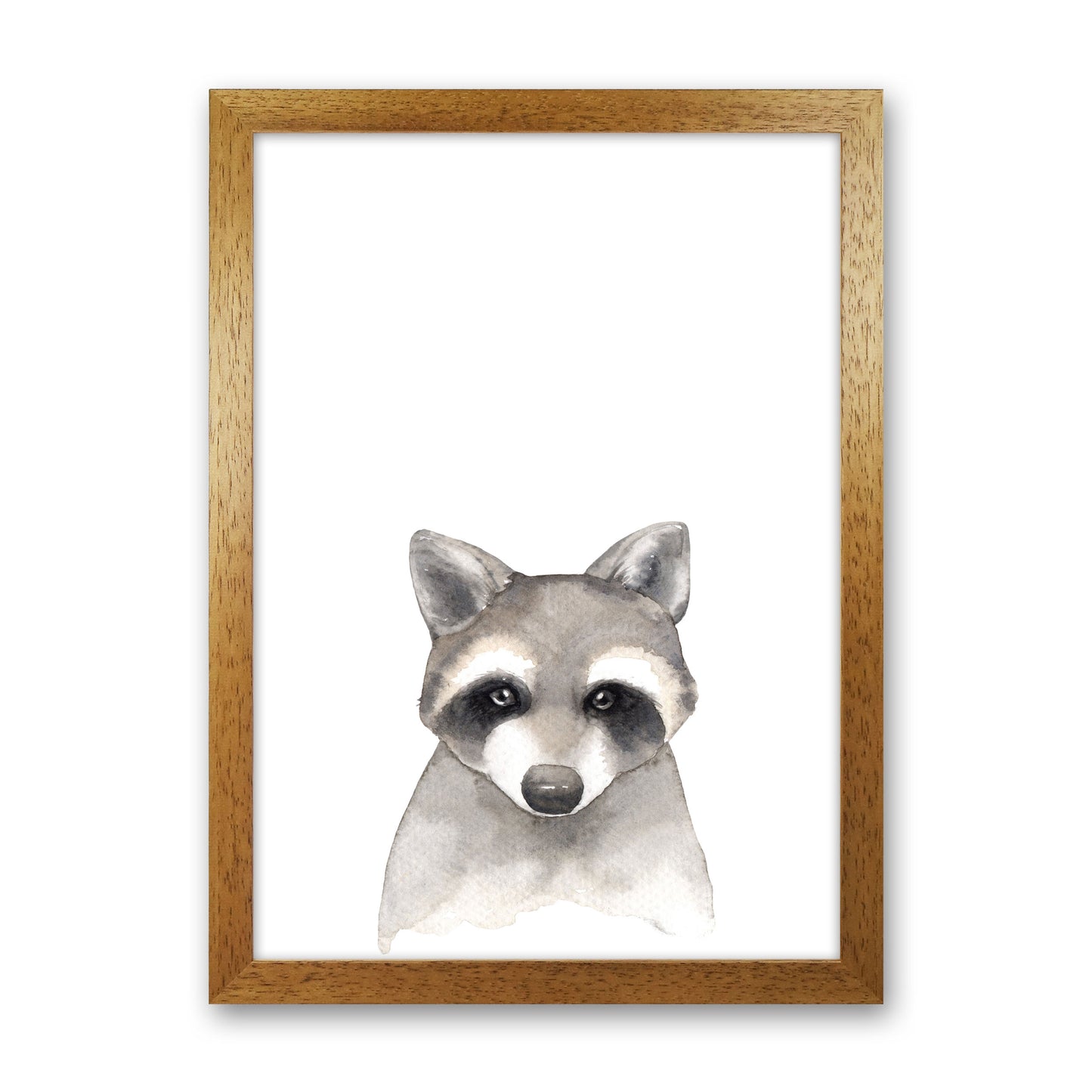 Forest Friends, Cute Raccoon Modern Print Animal Art Print Oak Grain