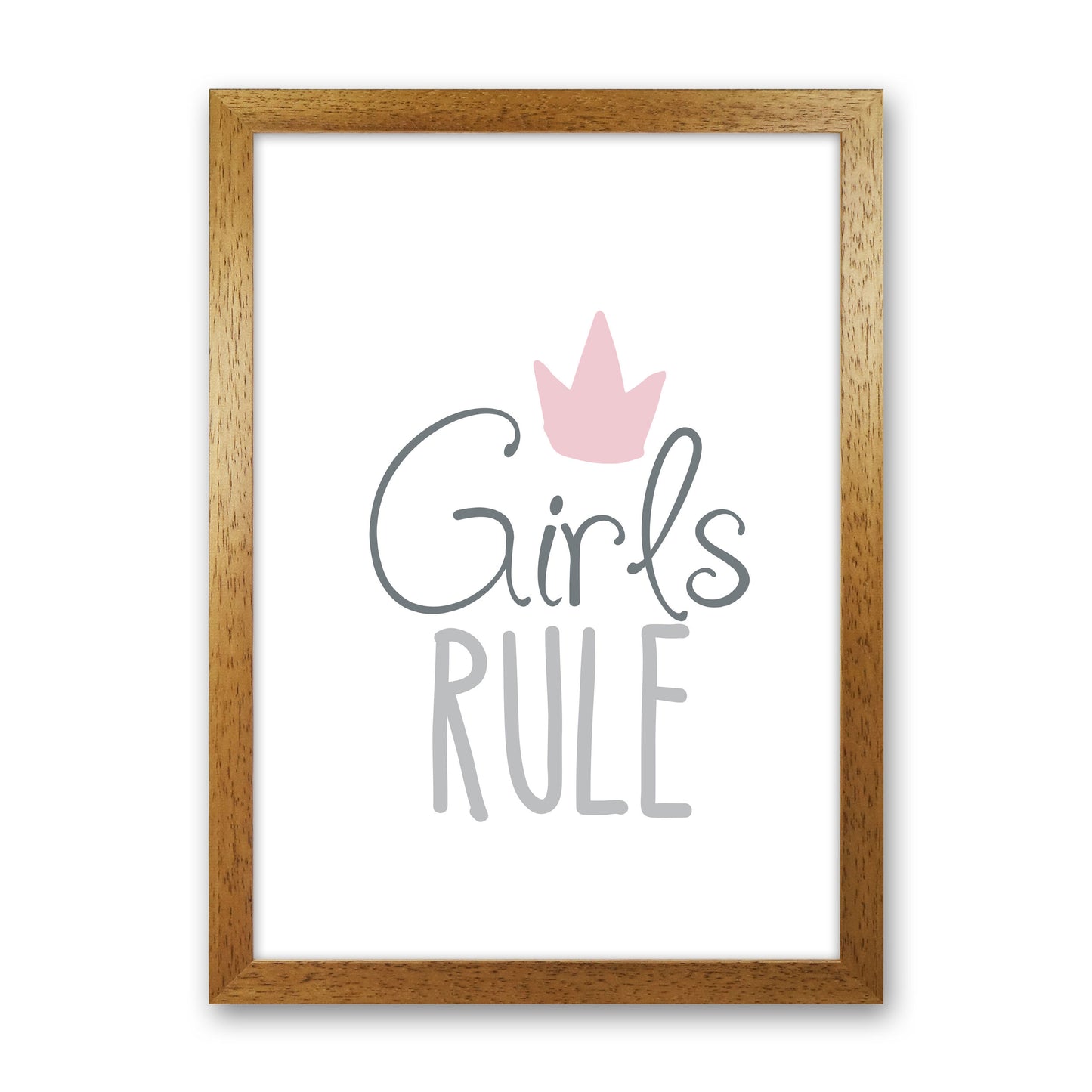 Girls Rule Framed Nursey Wall Art Print Oak Grain