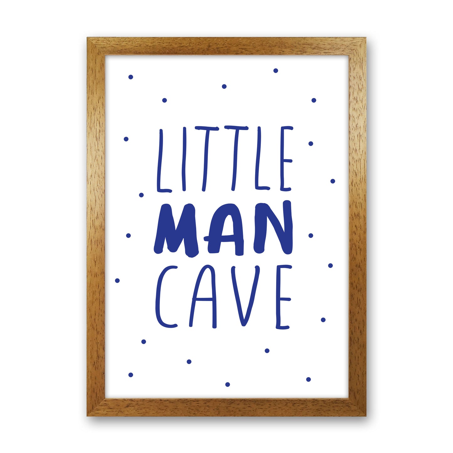 Little Man Cave Navy Dots Framed Nursey Wall Art Print Oak Grain