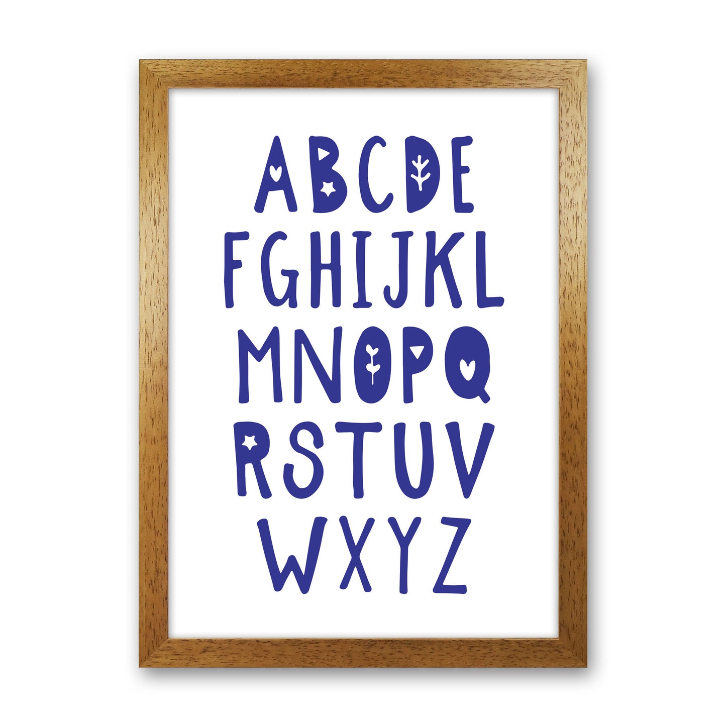Navy Alphabet Framed Typography Wall Art Print Oak Grain