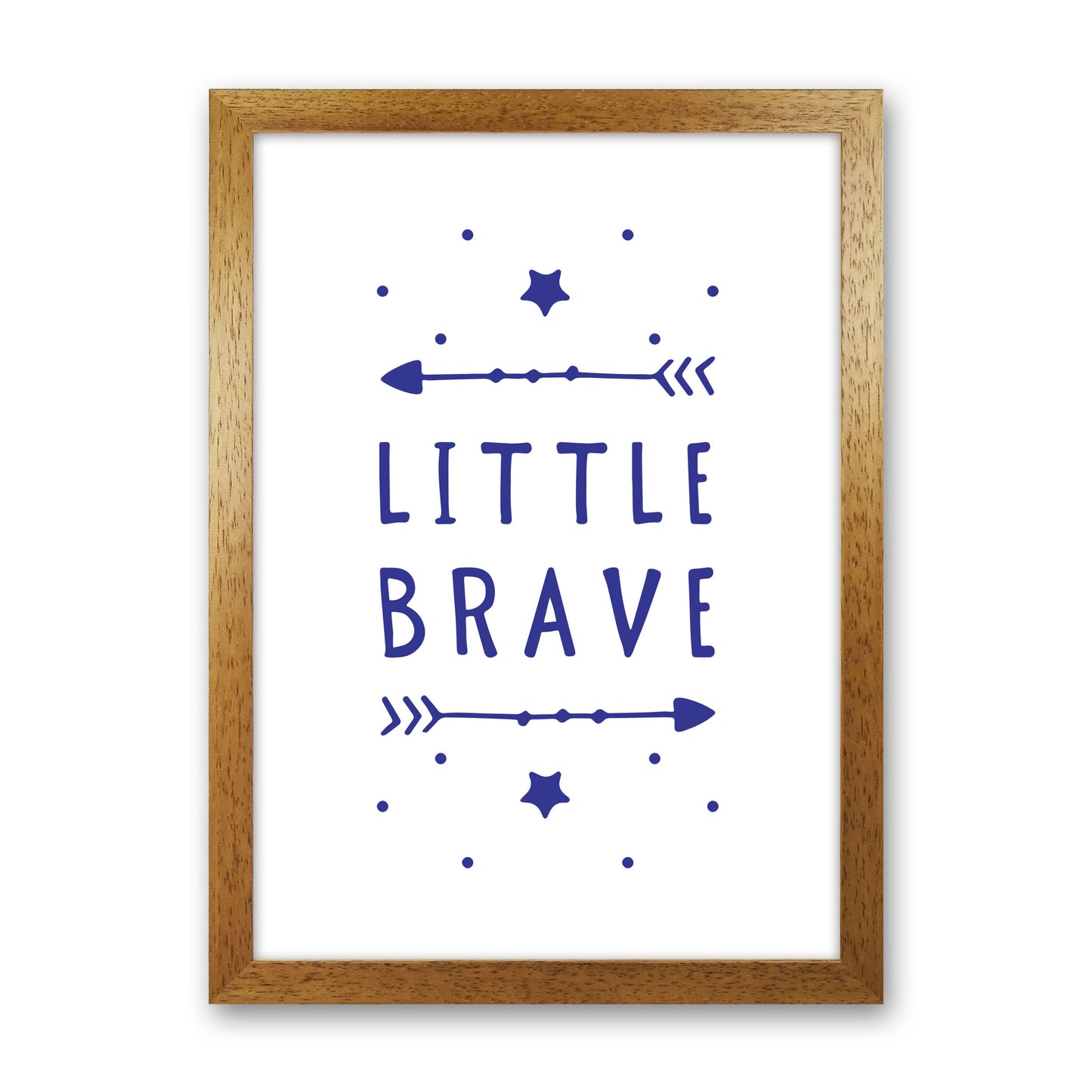 Little Brave Navy Framed Typography Wall Art Print Oak Grain