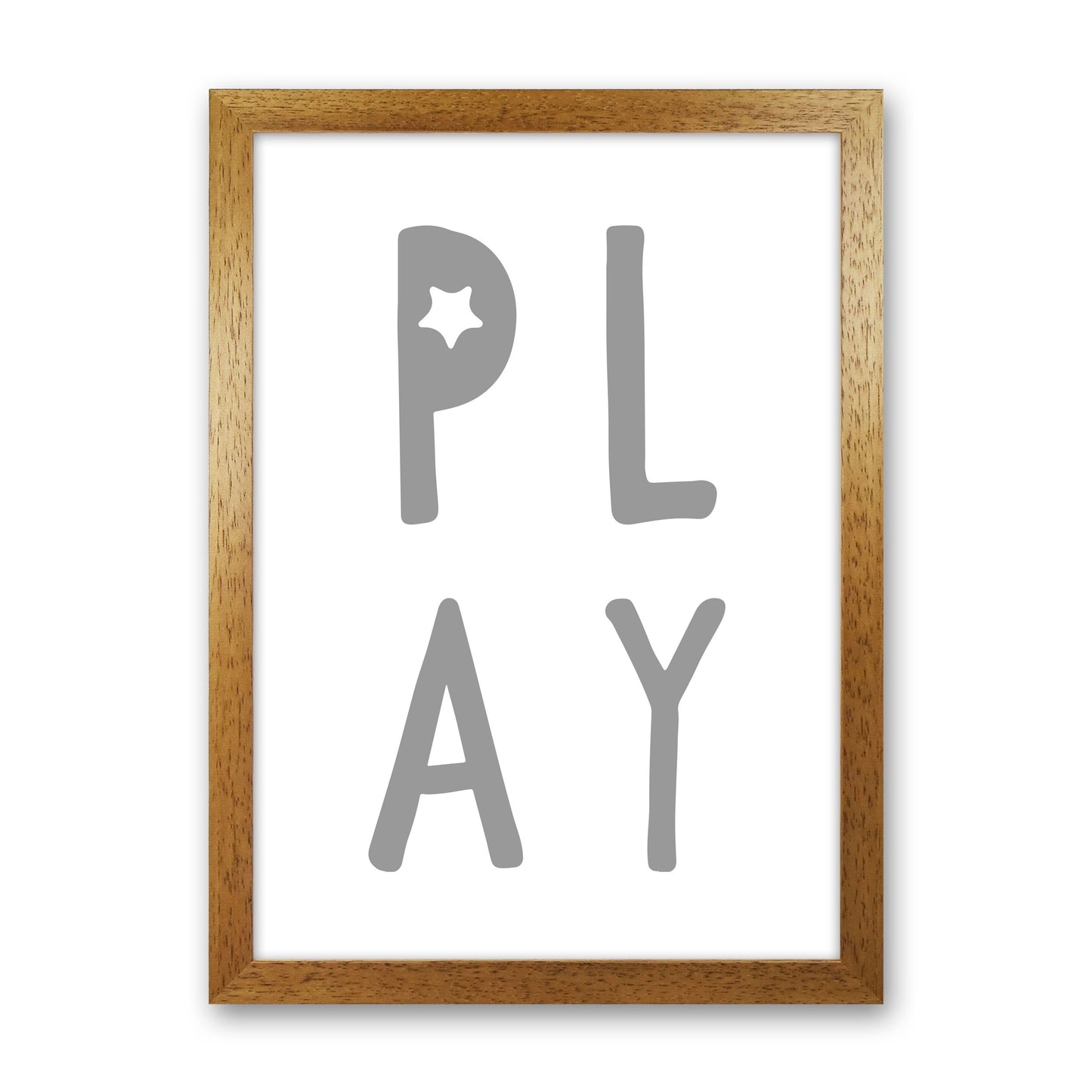 Play Grey Framed Typography Wall Art Print Oak Grain